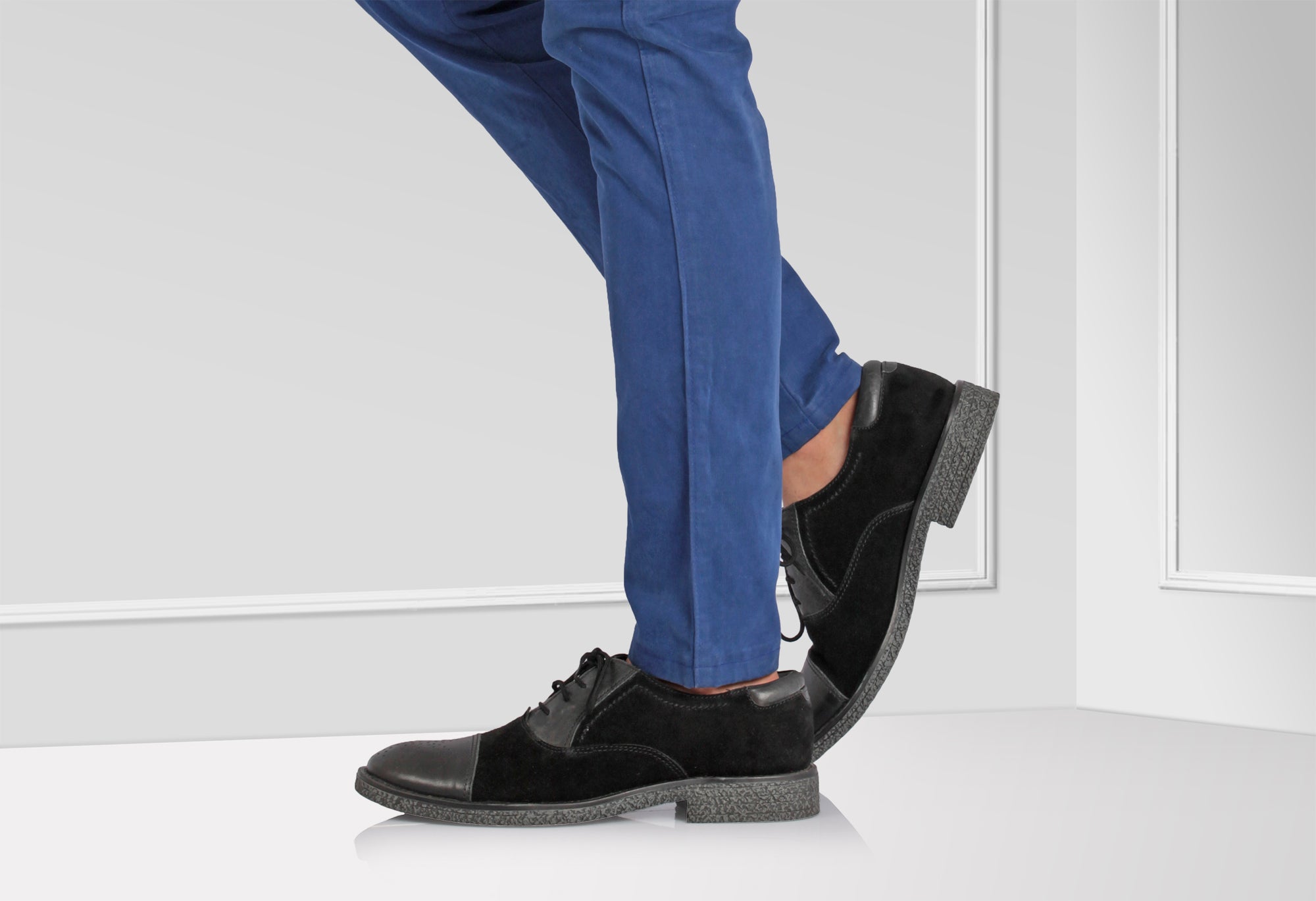 TZARO Black Casual Leather Oxford - Black Trinity, SAH3213SUDLBLK - Showcase Image 1