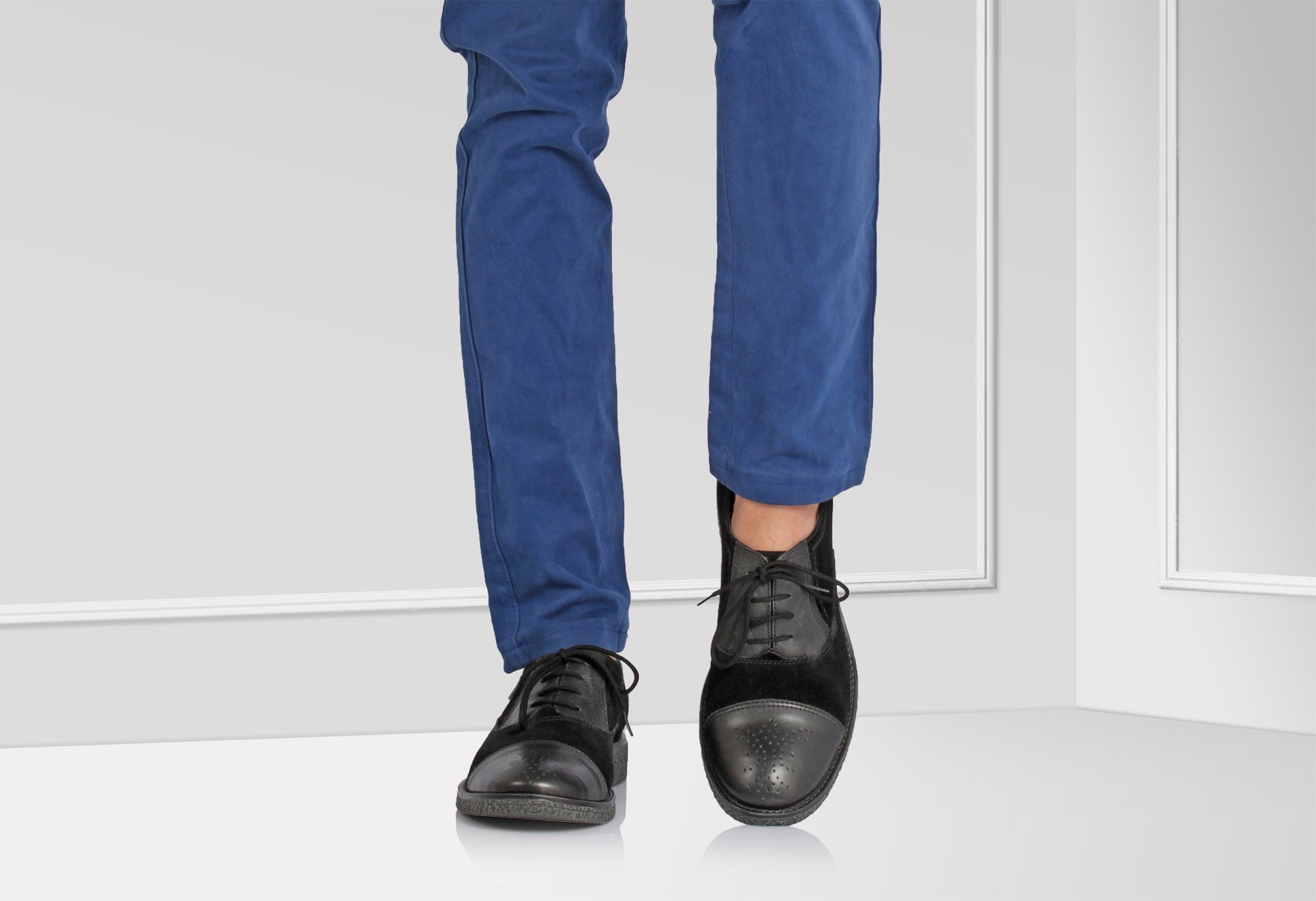 TZARO Black Casual Leather Oxford - Black Trinity, SAH3213SUDLBLK - Showcase Image 2