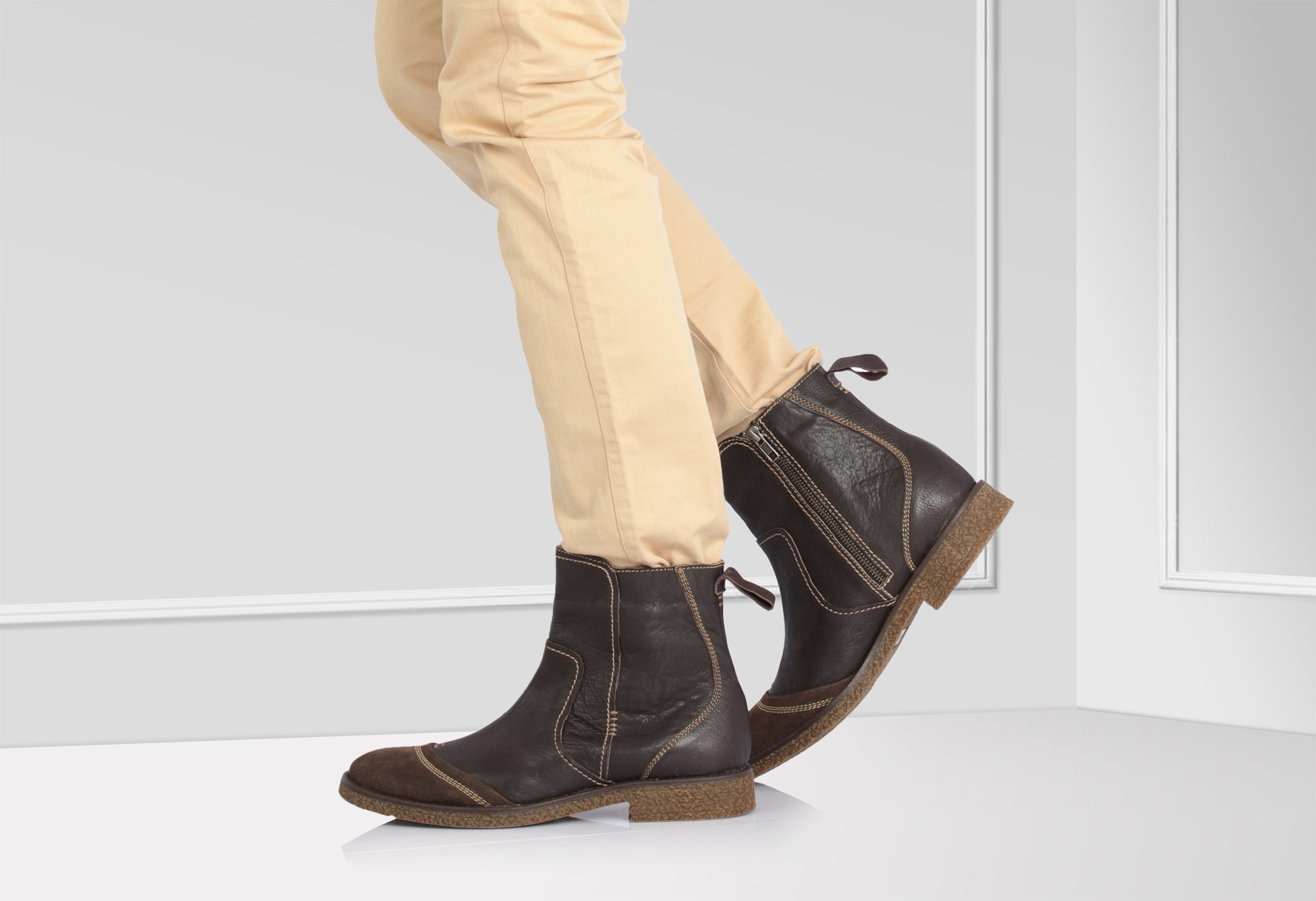 Pure Leather Chocolate Color Boots - Bolt, SAHA3214CHCURV - Showcase Image 1