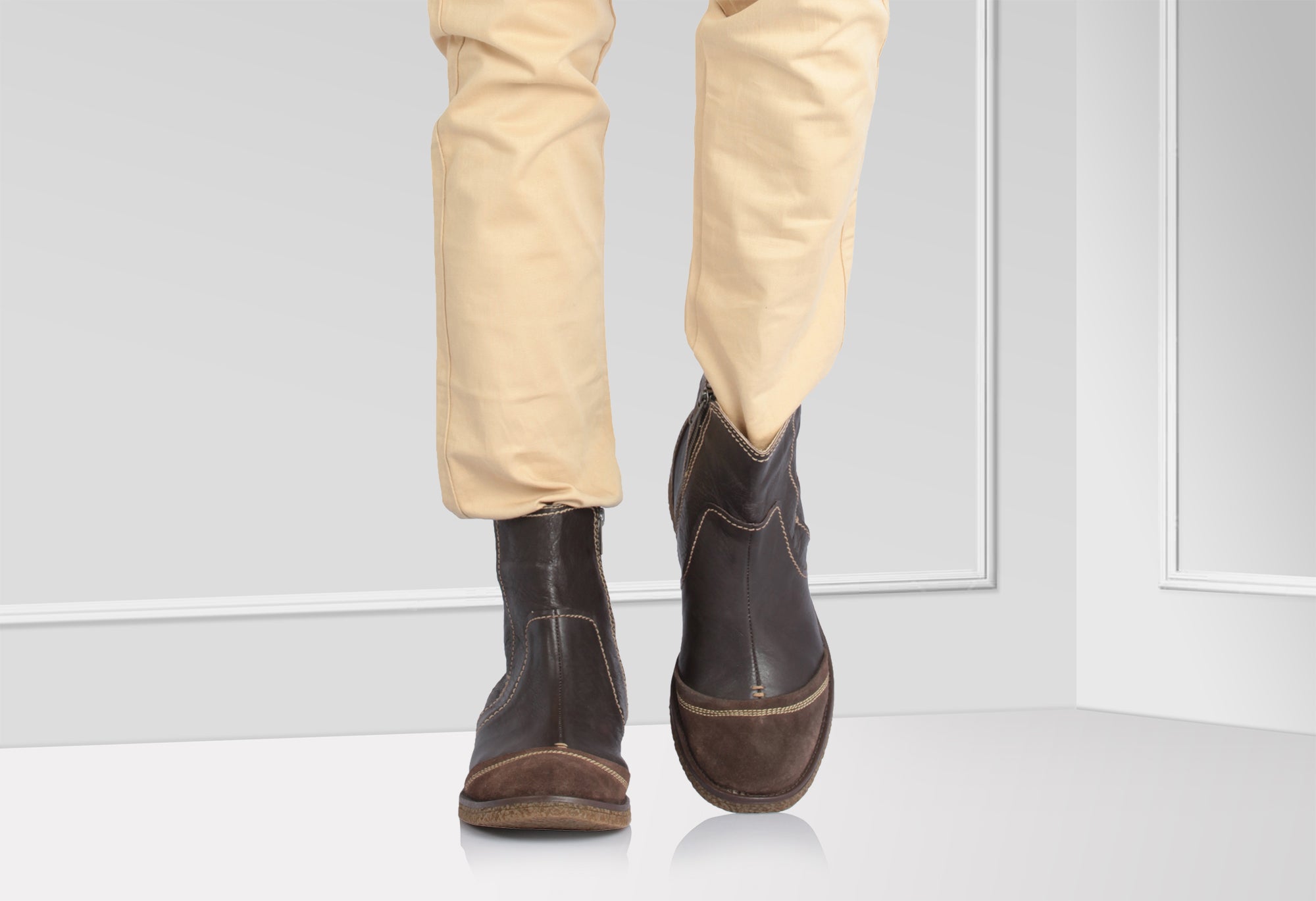 Pure Leather Chocolate Color Boots - Bolt, SAHA3214CHCURV - Showcase Image 2
