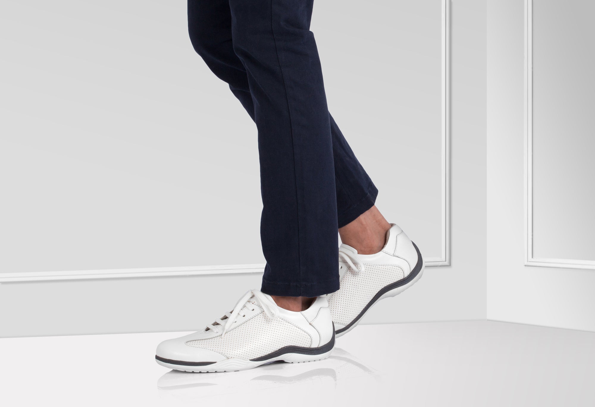 Pure Leather White Sneakers - Marken, BON1407WHTPER - Showcase Image 1