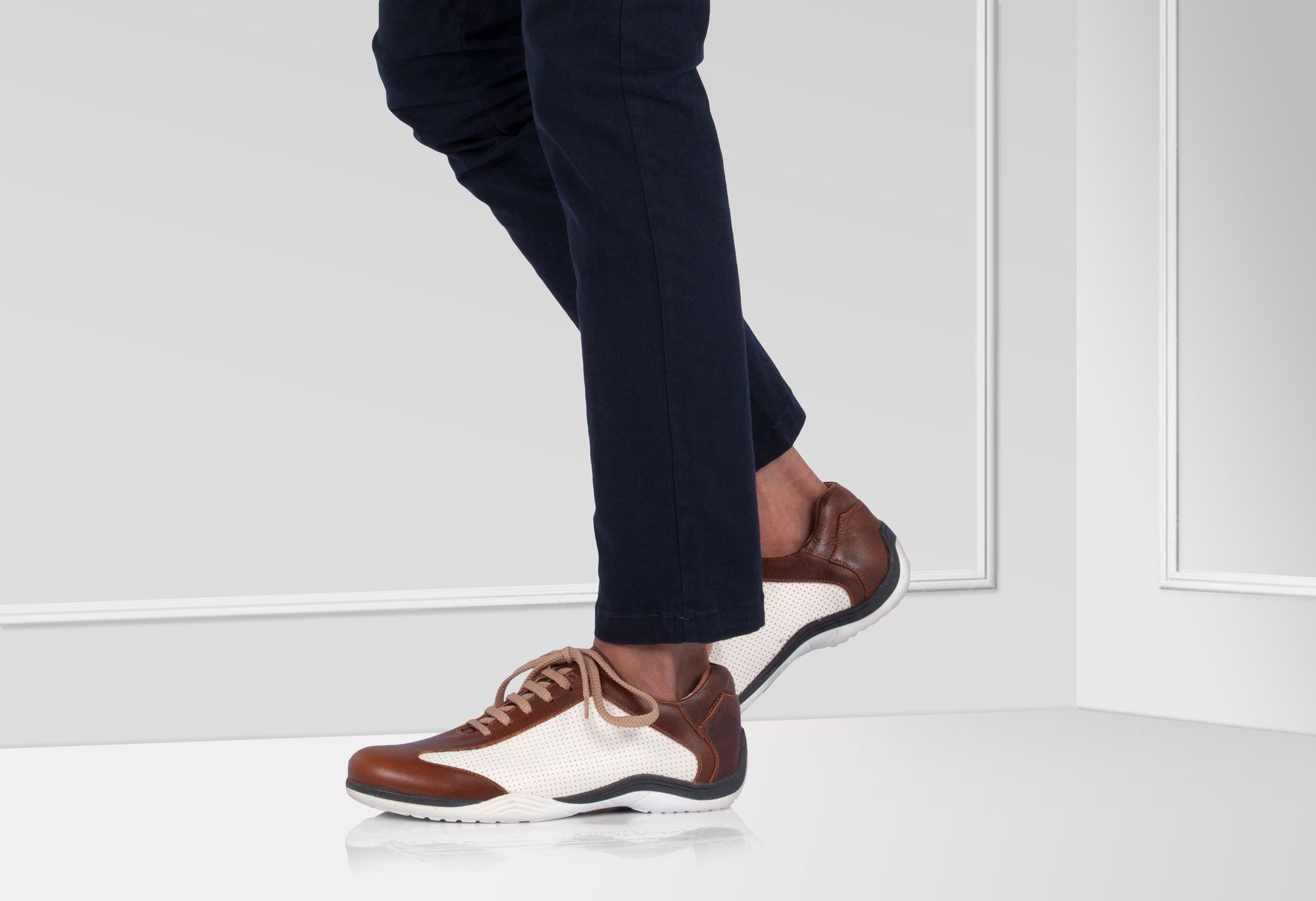 Pure Leather Tan & White Sneakers - Dublin, BON1411WHTAN - Showcase Image 1