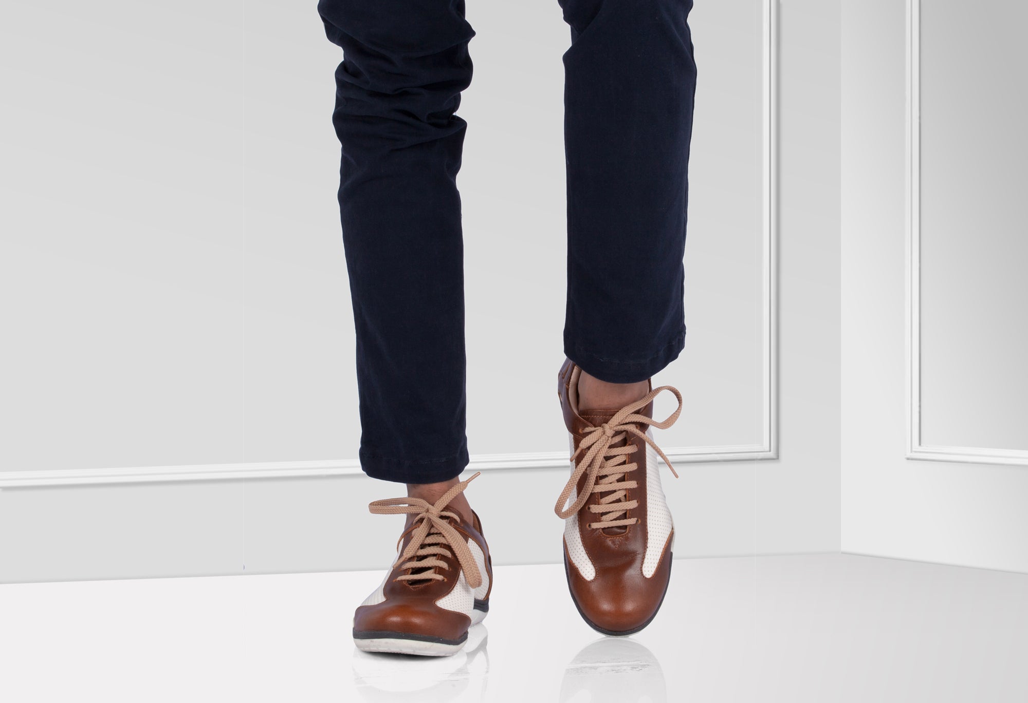 Pure Leather Tan & White Sneakers - Dublin, BON1411WHTAN - Showcase Image 2
