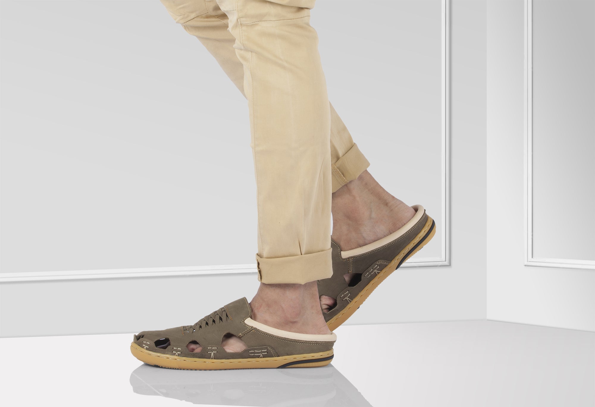 Pure Leather Olive-Green Sandal - Olive Hector, RON4110NUOLV - Showcase Image 1