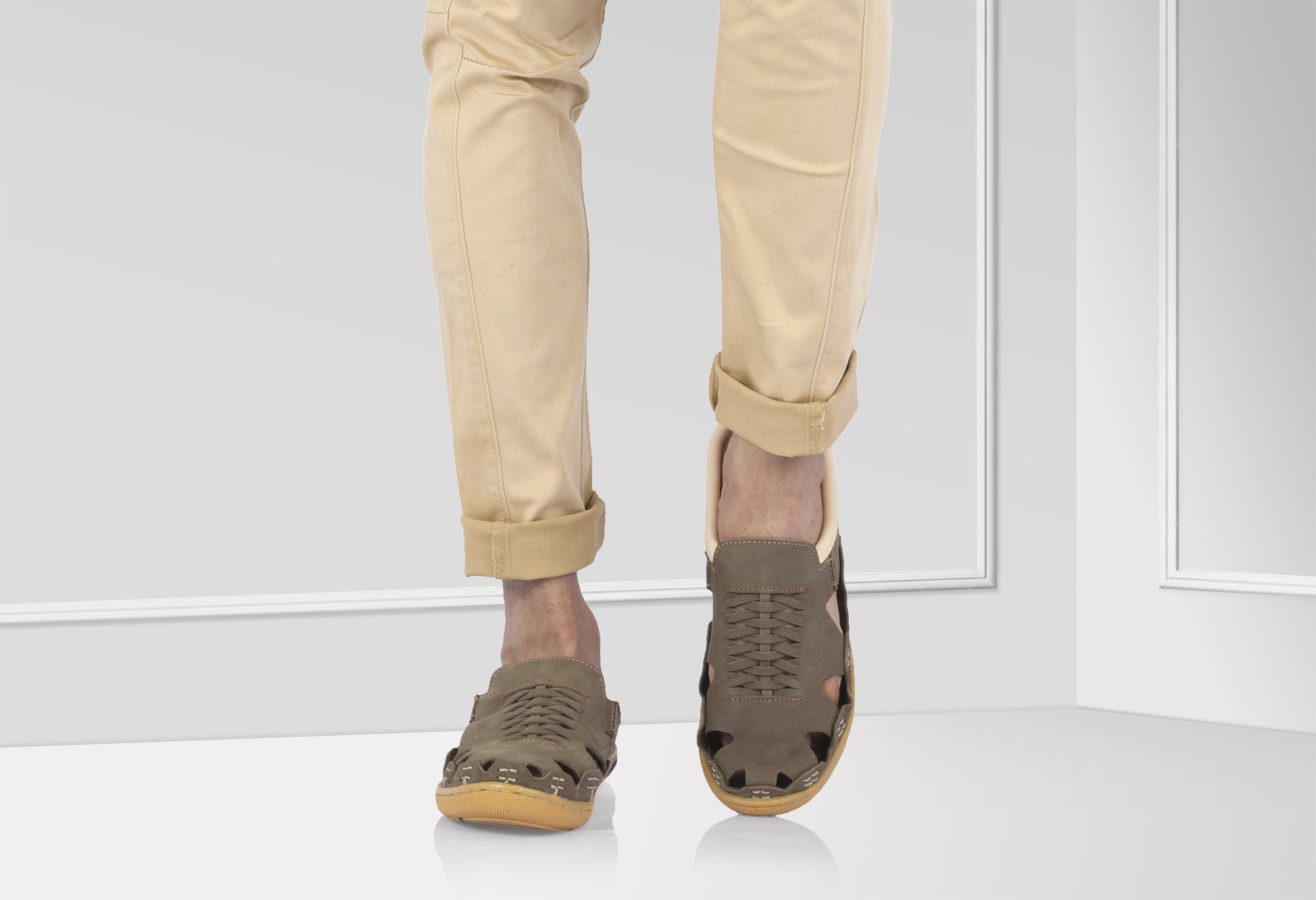 Pure Leather Olive-Green Sandal - Olive Hector, RON4110NUOLV - Showcase Image 2