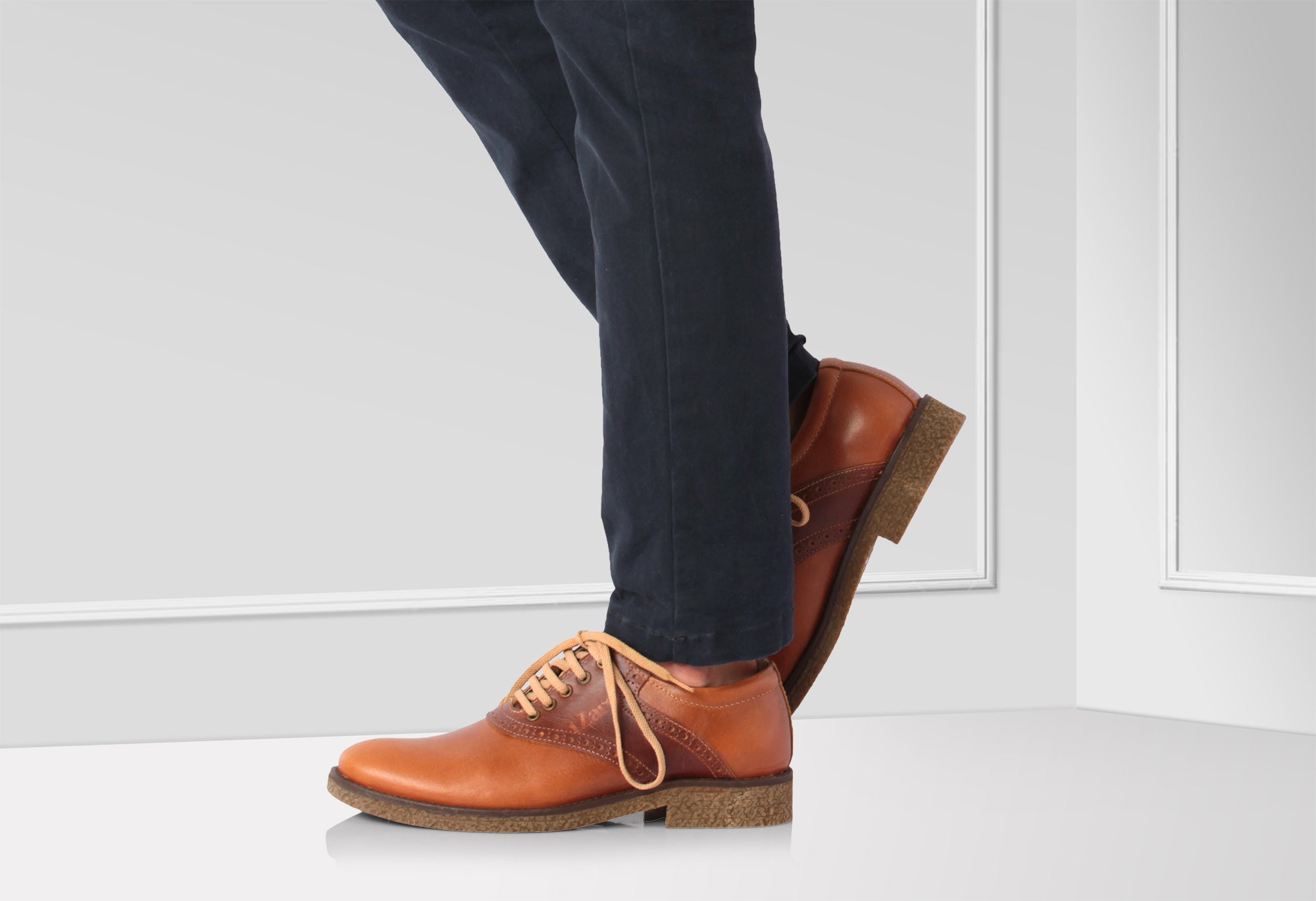 Pure Leather Tan Shoes with Brogues Elements - Perth, SAH3217TNPNCH - Showcase Image 1