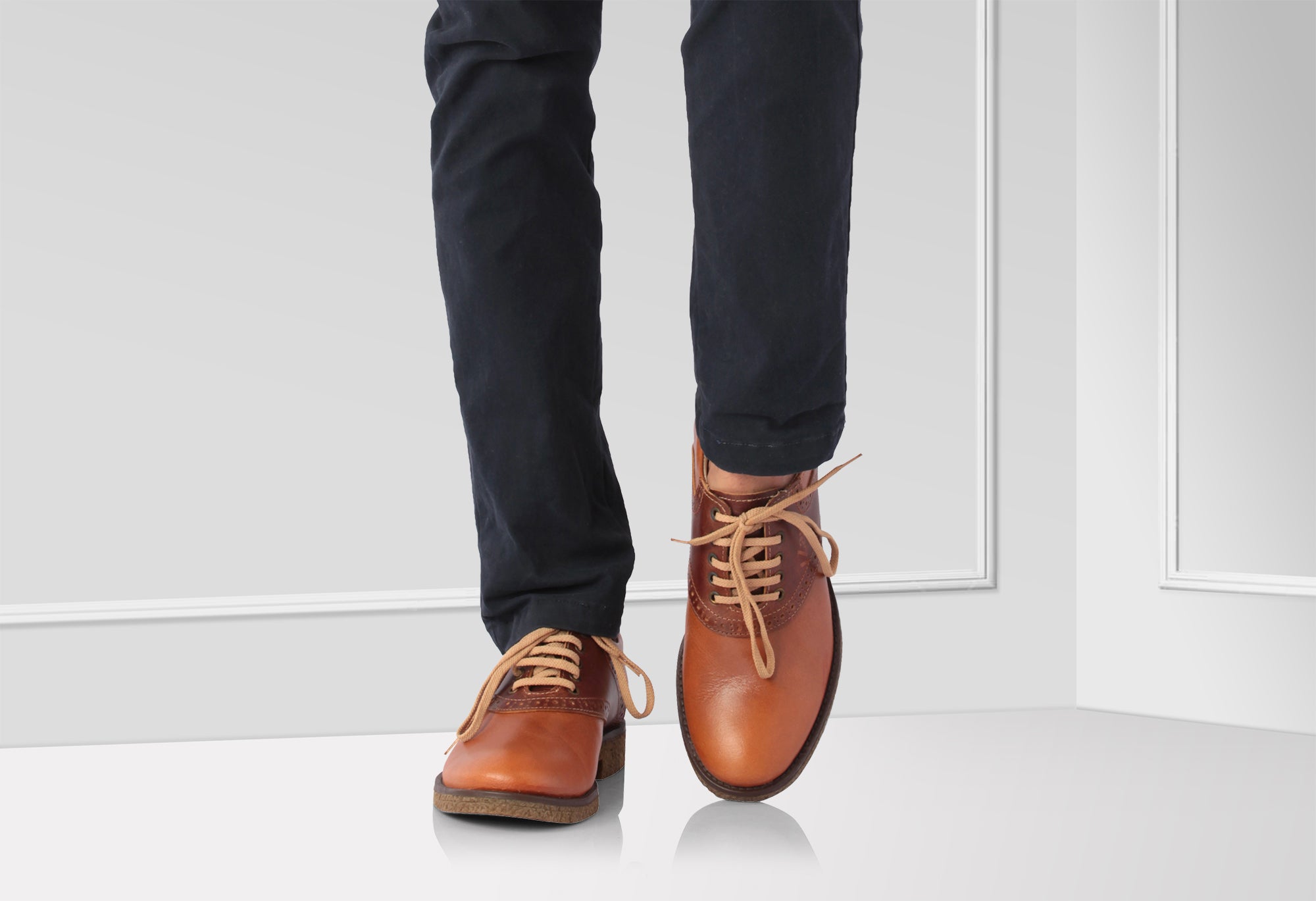 Pure Leather Tan Shoes with Brogues Elements - Perth, SAH3217TNPNCH - Showcase Image 2