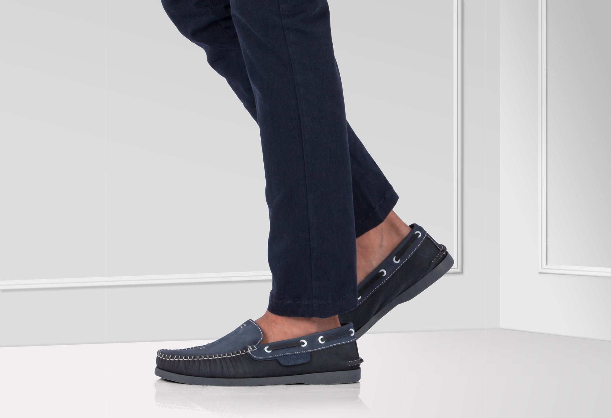 Pure Leather Navy Blue Boat Shoes - USS Nimitz, BOAT101BLBK - Showcase Image 1