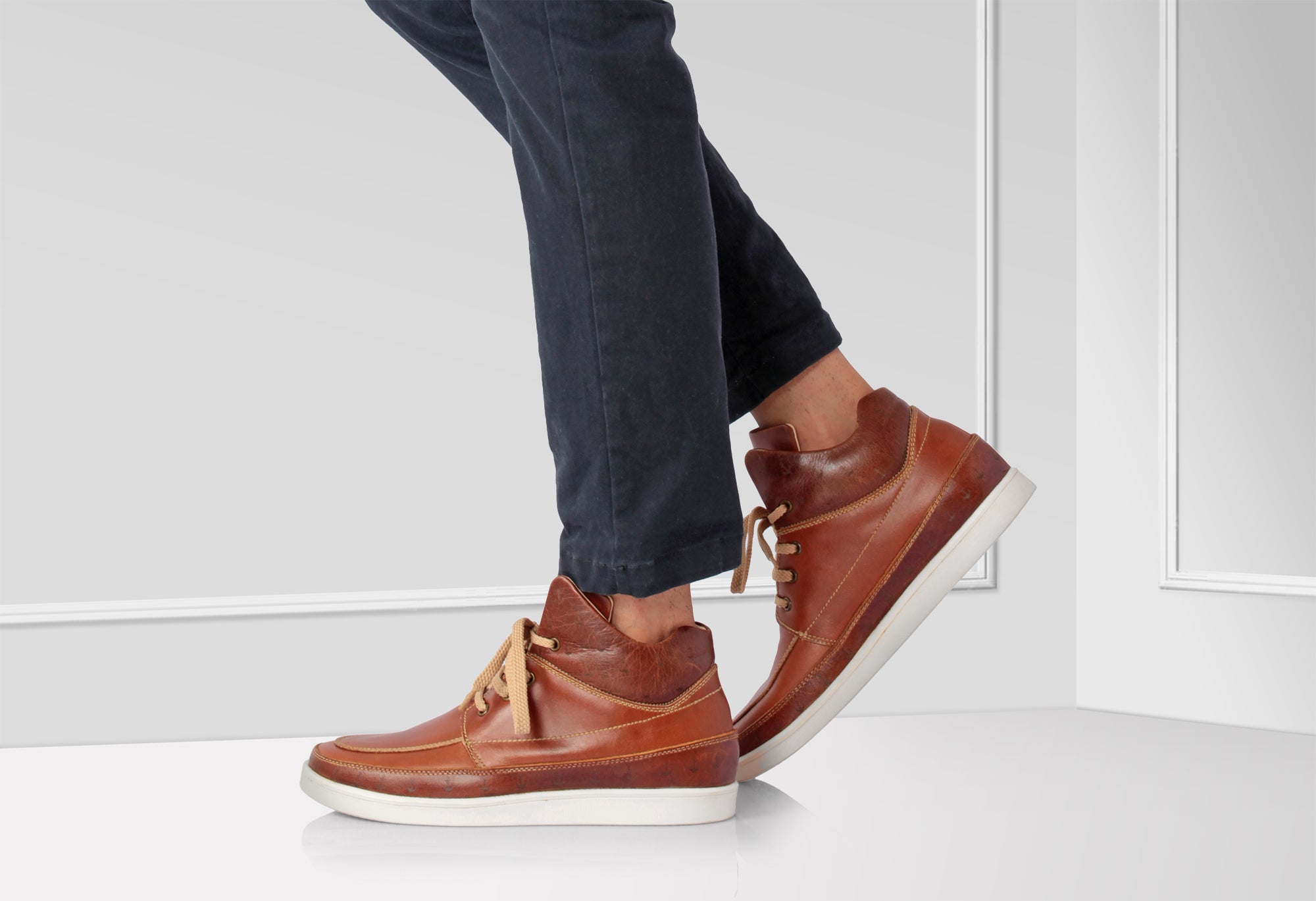Pure Leather Mid-Ankle, Tan Boots with Rubber Sole  - Madrid, JRDLIV401ANC - Showcase Image 1