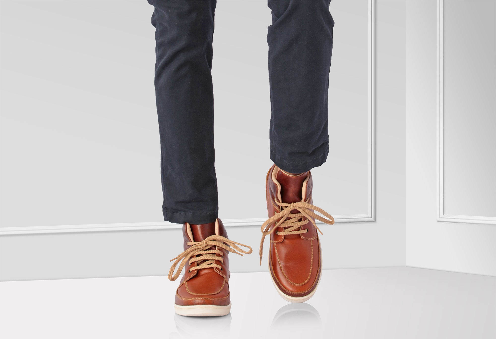 Pure Leather Mid-Ankle, Tan Boots with Rubber Sole  - Madrid, JRDLIV401ANC - Showcase Image 2