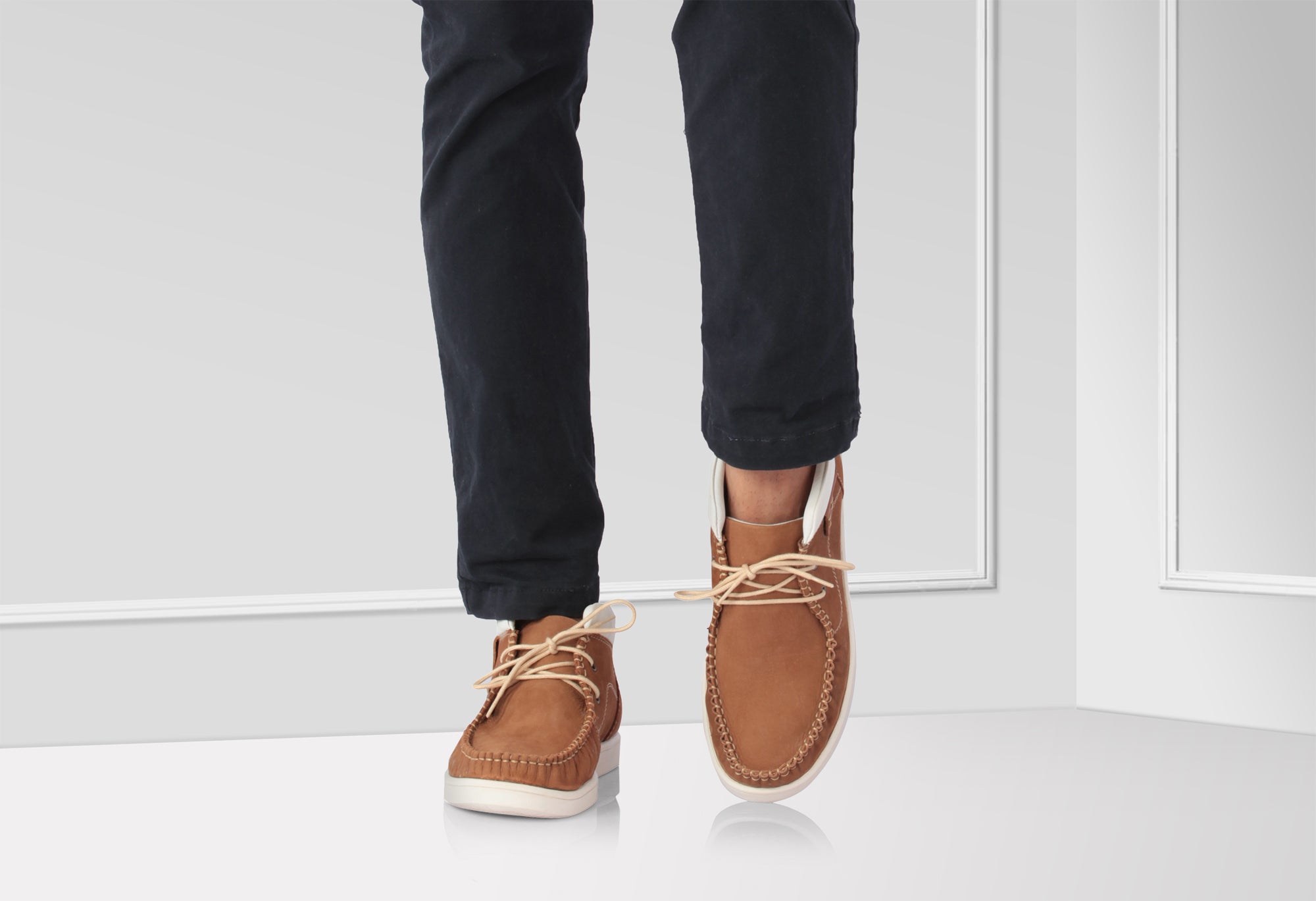 Pure Leather Low Ankle, Tan Boots with Rubber Sole - Bismark (Tan), LIV0505WHTN - Showcase Image 2