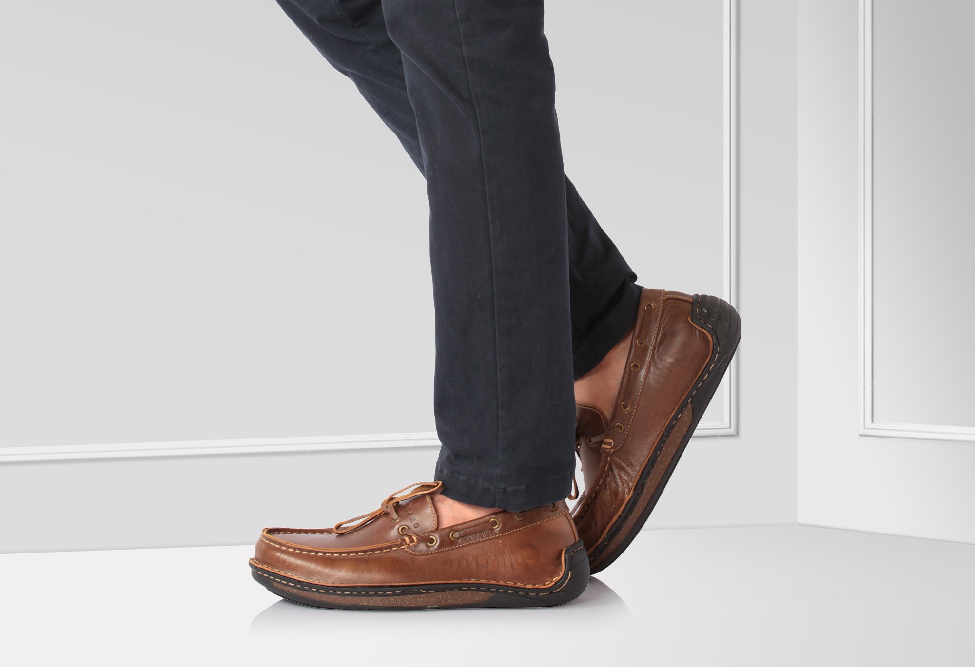 Pure Leather Stitch Down Boat Shoe - Fredo, DM5506BRWNOP - Showcase Image 1