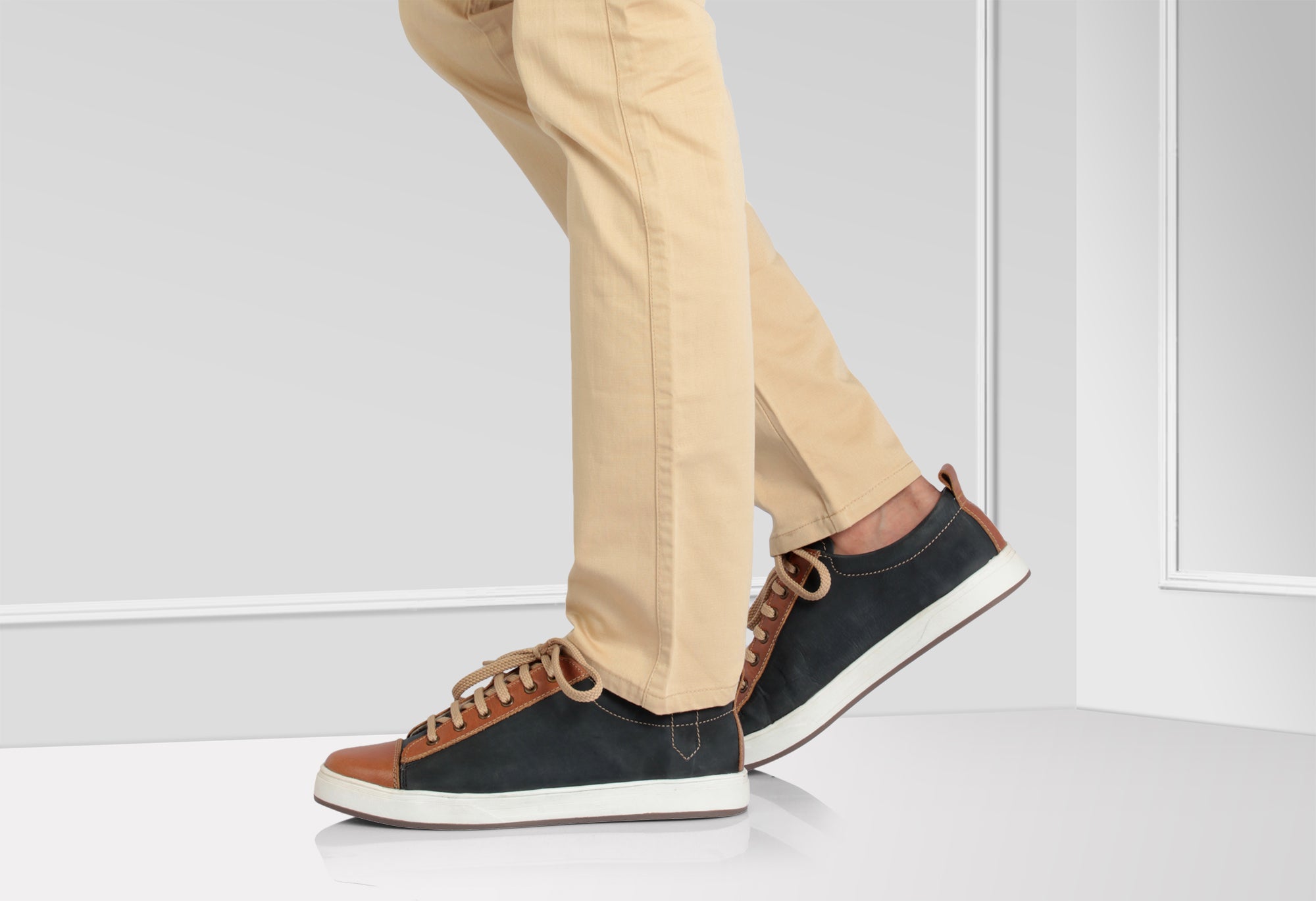 Pure Leather Blue Sneaker with a Touch of Tan - Casanova Blue, ROM202BLUTAN - Showcase Image 1