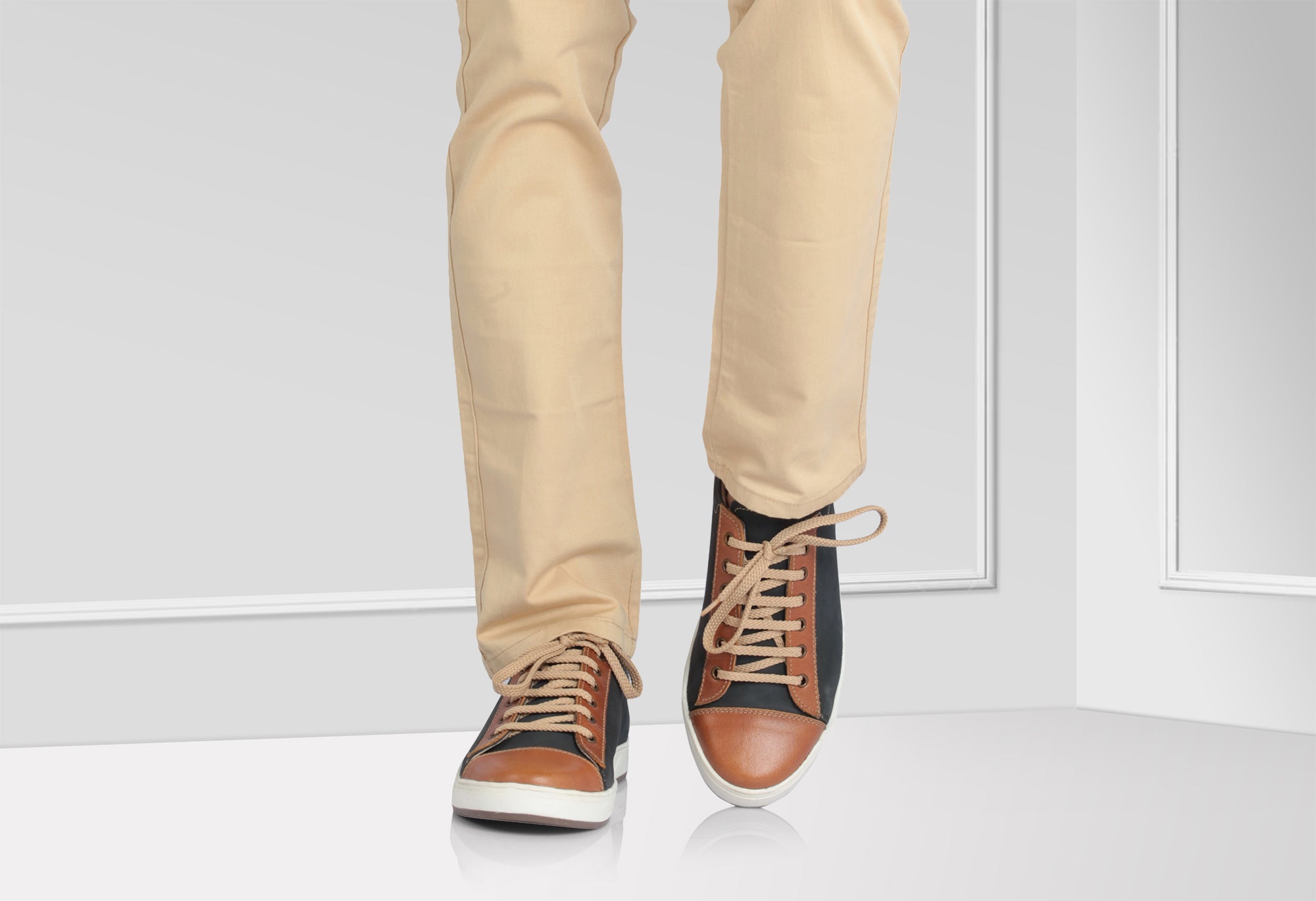 Pure Leather Blue Sneaker with a Touch of Tan - Casanova Blue, ROM202BLUTAN - Showcase Image 2