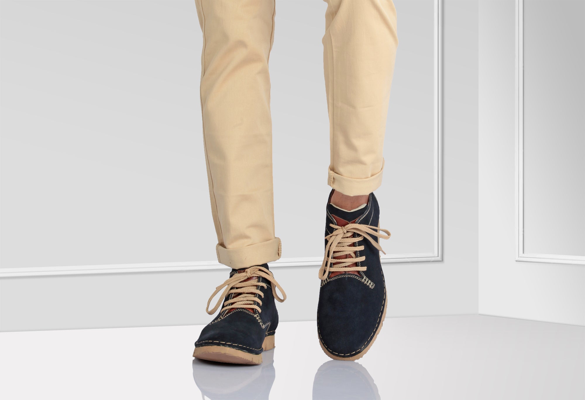 Pure Leather Navy Blue Low Ankle Boots - Blue Luke, AG7702BLU - Showcase Image 1
