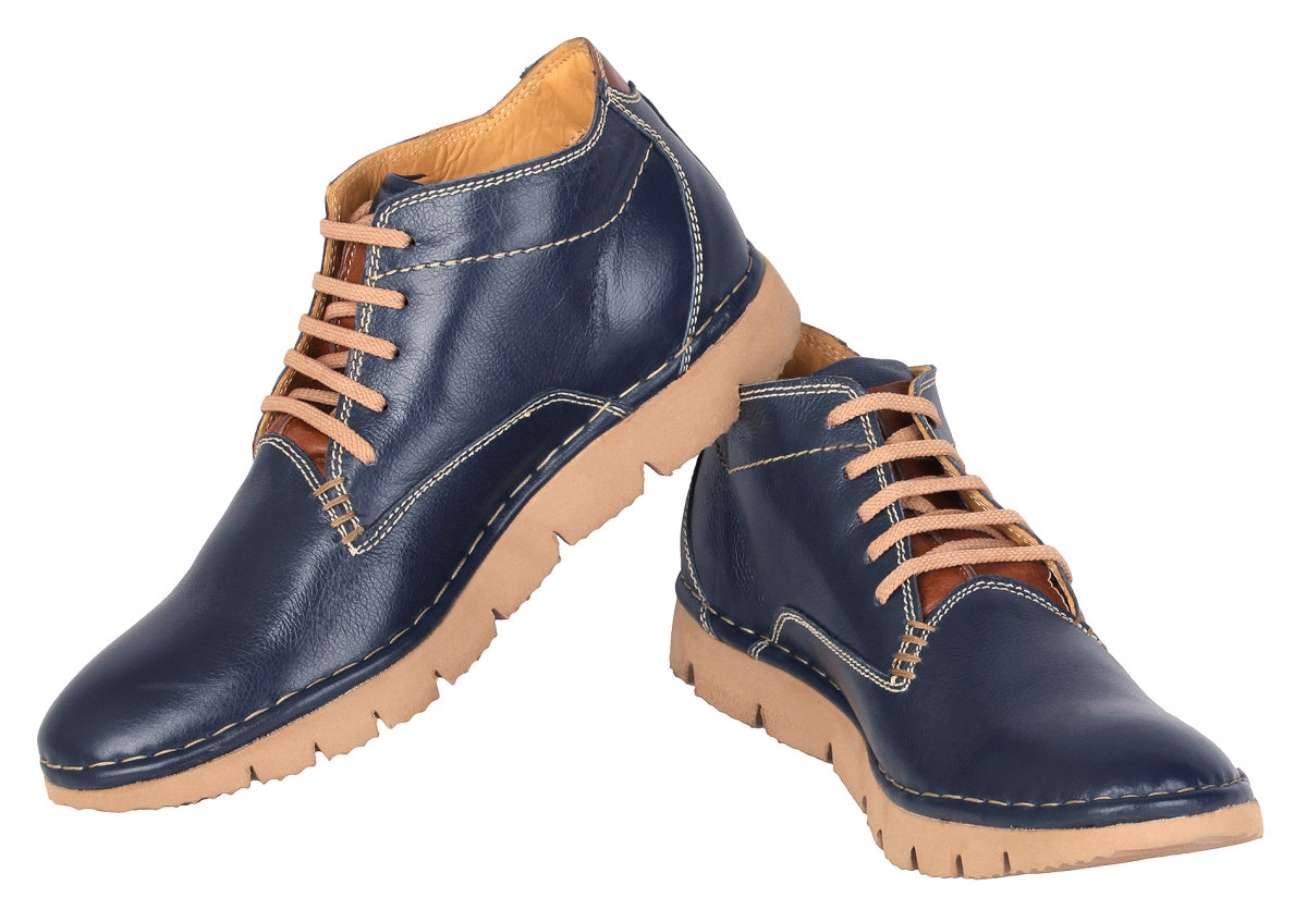 TZARO Genuine Leather Blue Color Low Ankle Boots - Luca Brazi, AG7703NAV