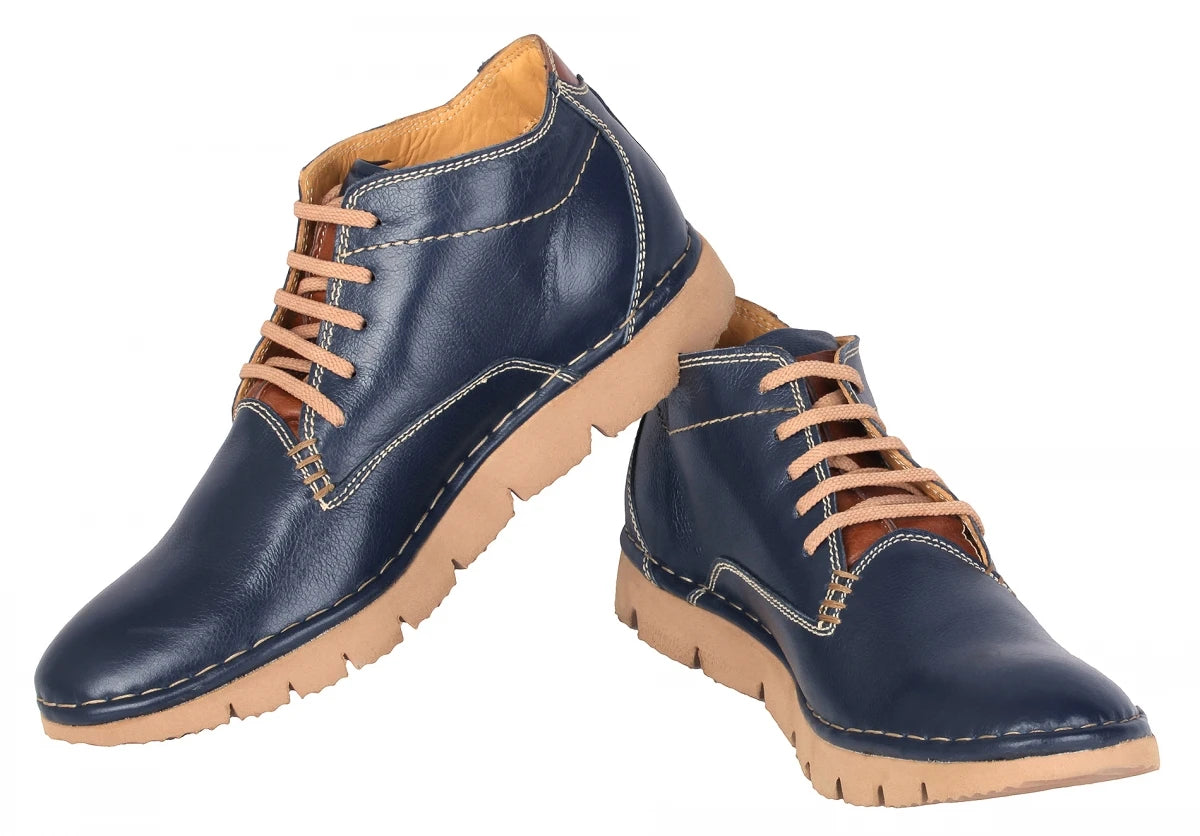 Pure Leather Navy Blue Low Ankle Boots - Luca Brazi, AG7703NAV