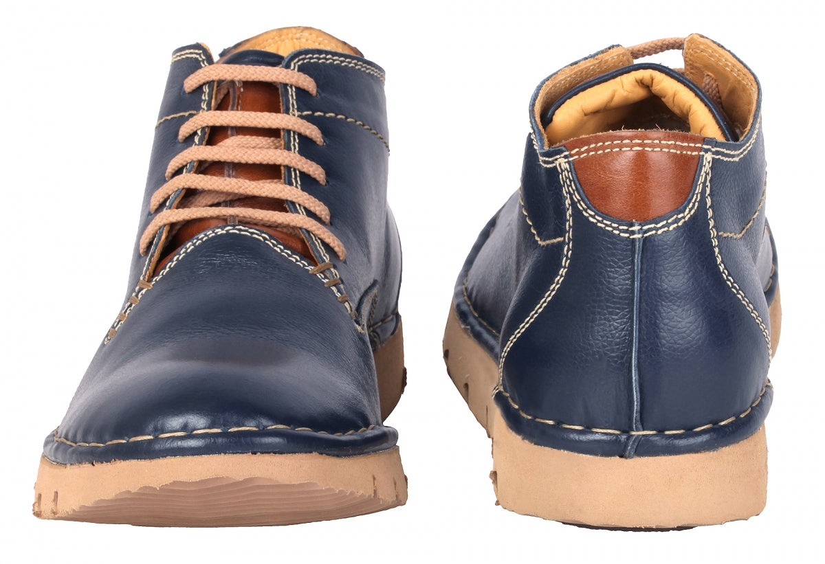 TZARO Genuine Leather Blue Color Low Ankle Boots - Luca Brazi, AG7703NAV