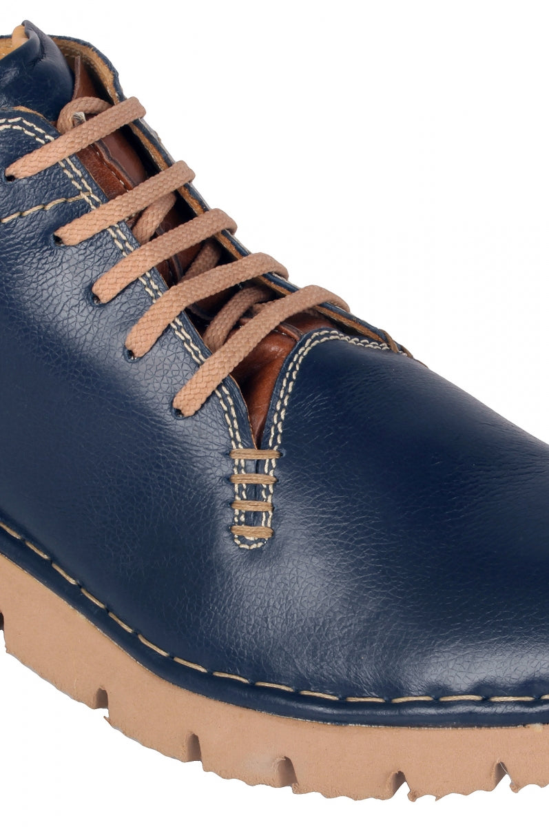 TZARO Genuine Leather Blue Color Low Ankle Boots - Luca Brazi, AG7703NAV