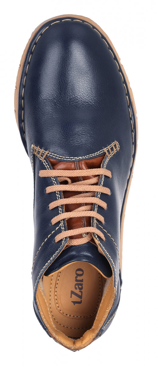 TZARO Genuine Leather Blue Color Low Ankle Boots - Luca Brazi, AG7703NAV