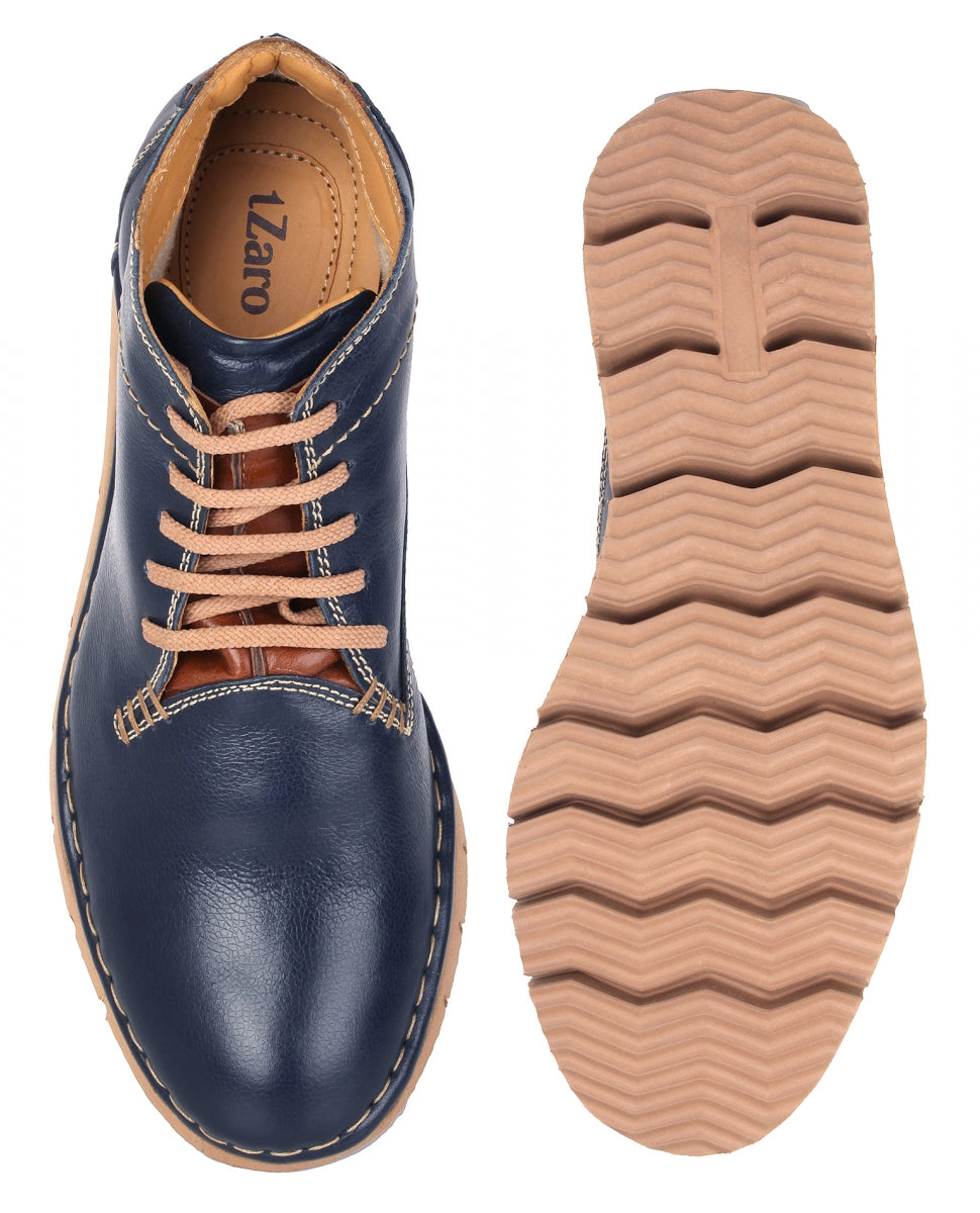 TZARO Genuine Leather Blue Color Low Ankle Boots - Luca Brazi, AG7703NAV