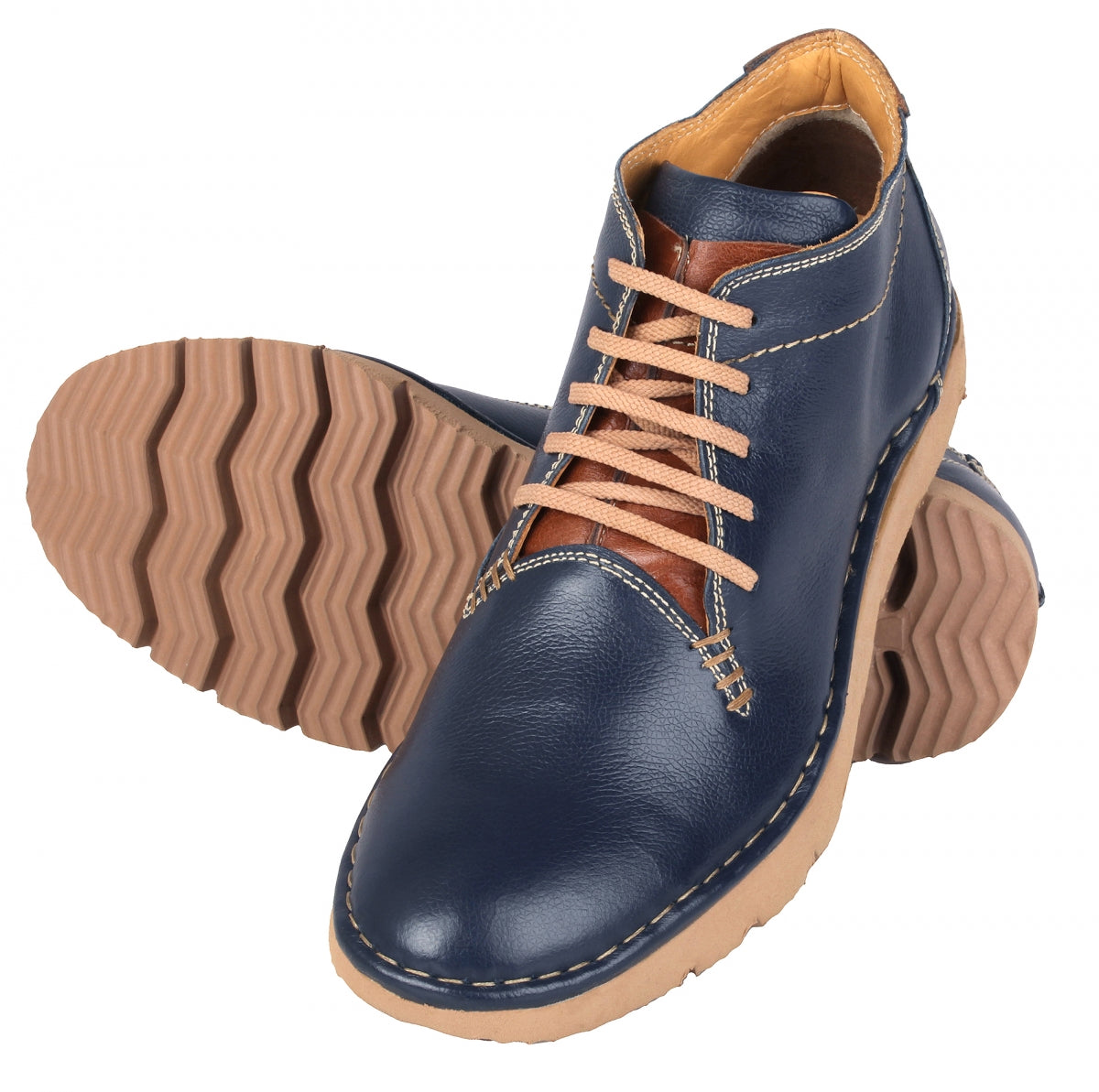 TZARO Genuine Leather Blue Color Low Ankle Boots - Luca Brazi, AG7703NAV