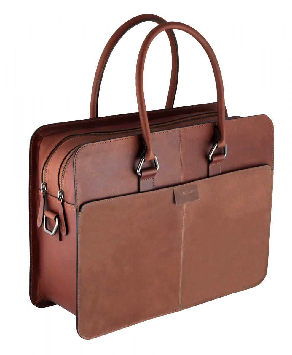 TZARO Heavy Duty Genuine Leather Laptop Bag Alexander(Dark Tan)- AlexanderDTAN