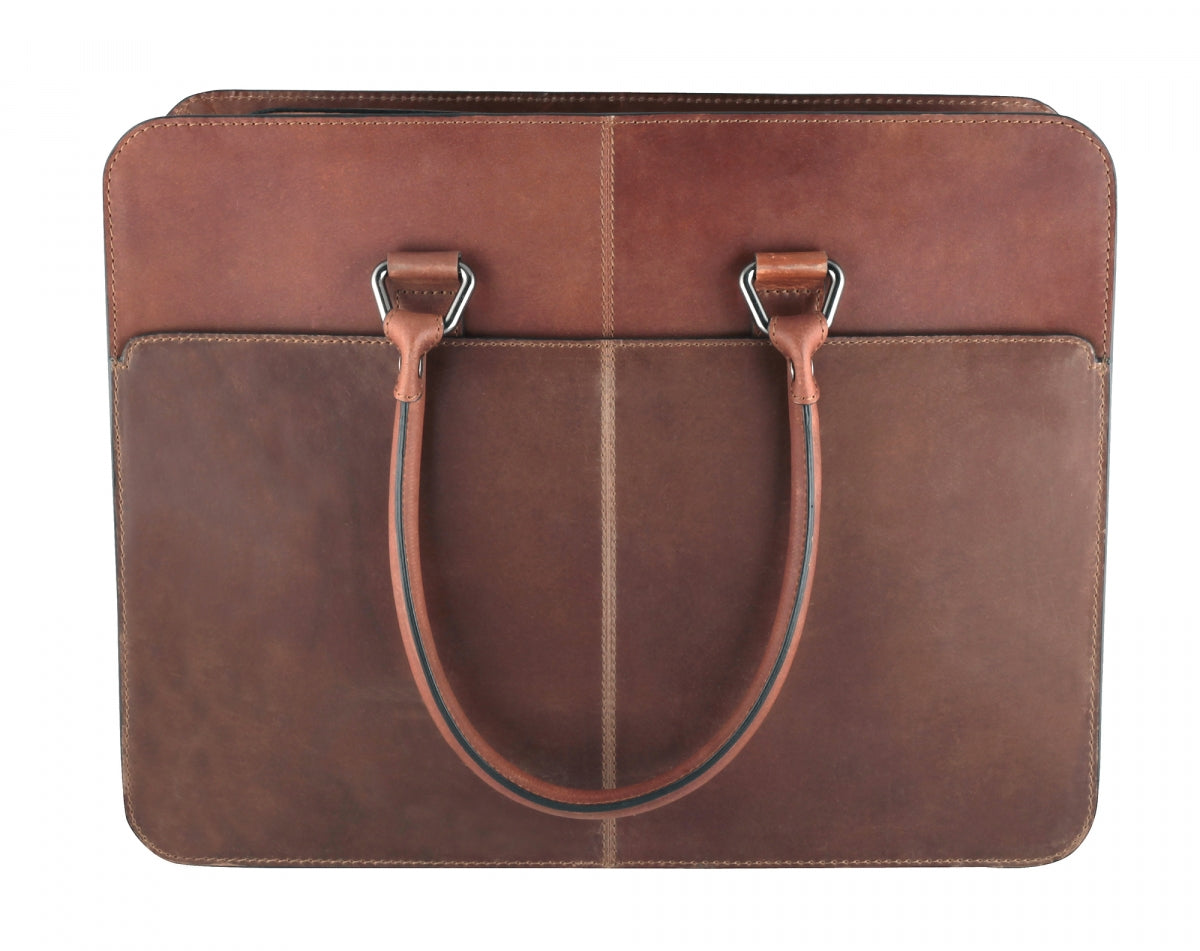 TZARO Heavy Duty Genuine Leather Laptop Bag Alexander(Dark Tan)- AlexanderDTAN