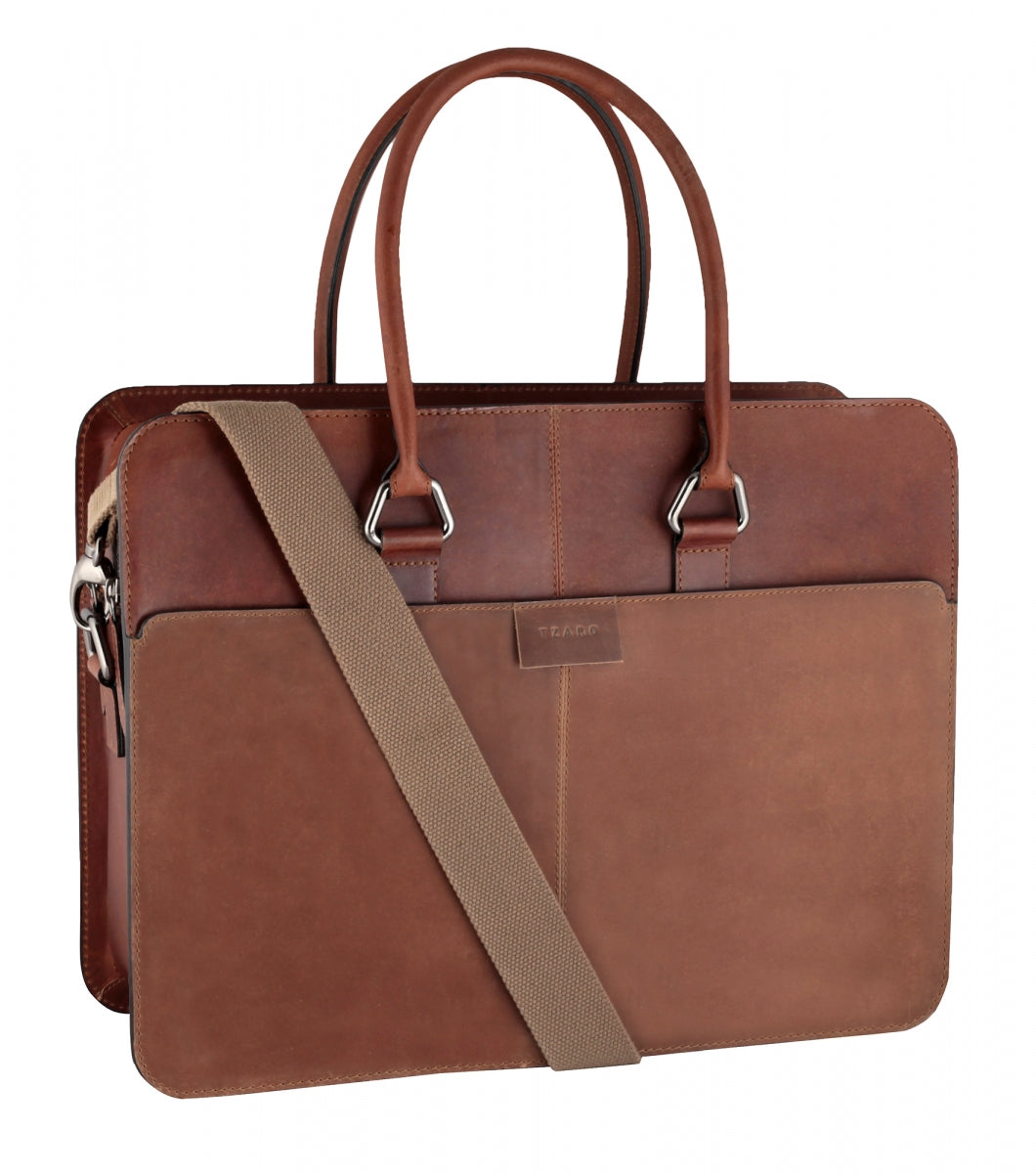 TZARO Heavy Duty Genuine Leather Laptop Bag Alexander(Dark Tan)- AlexanderDTAN