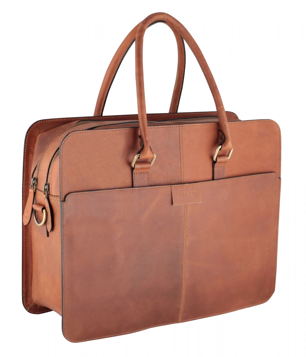 TZARO Heavy Duty Genuine Leather Laptop Bag Alexander(Tan)