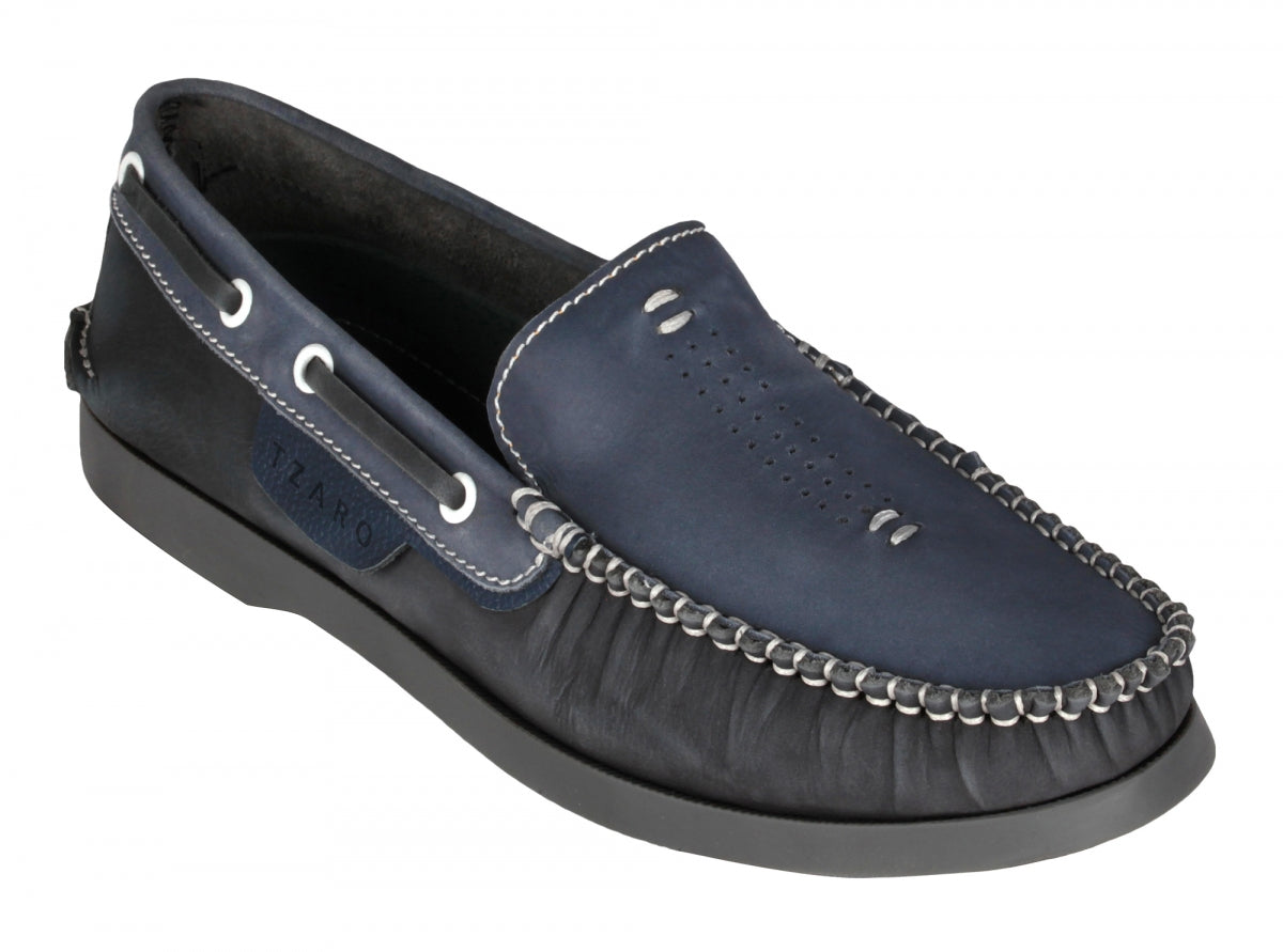 Navy Blue Leather Boat Shoes