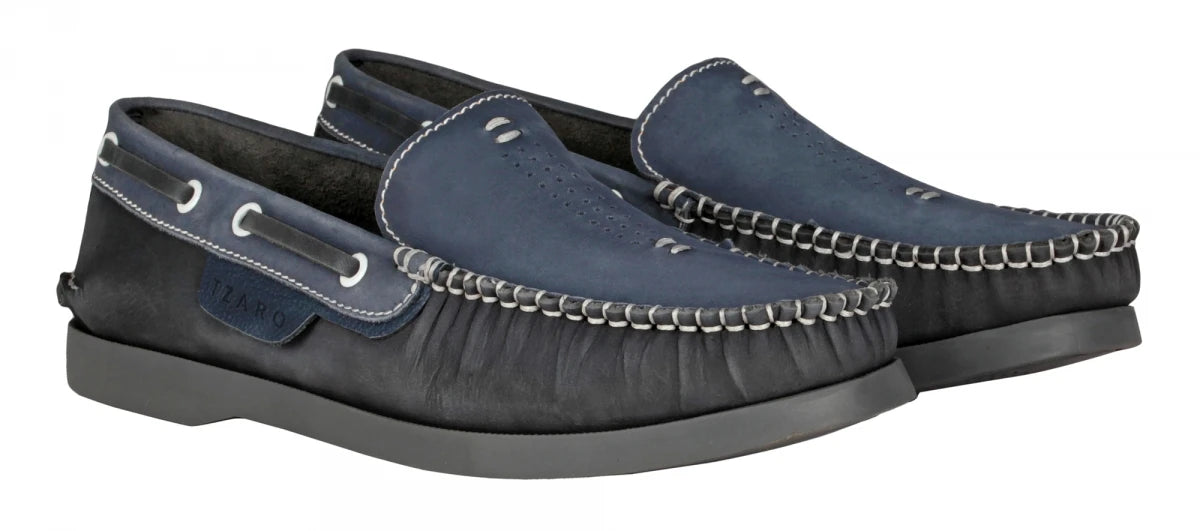 Pure Leather Navy Blue Boat Shoes - USS Nimitz, BOAT101BLBK