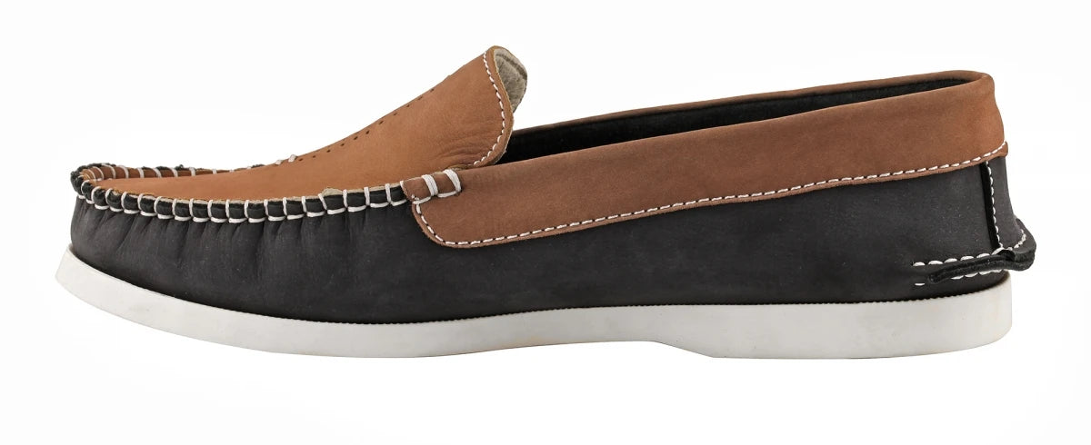 Pure Leather Navy Blue & Tan Boat Shoes - AKAGI, BOAT108BLTAN