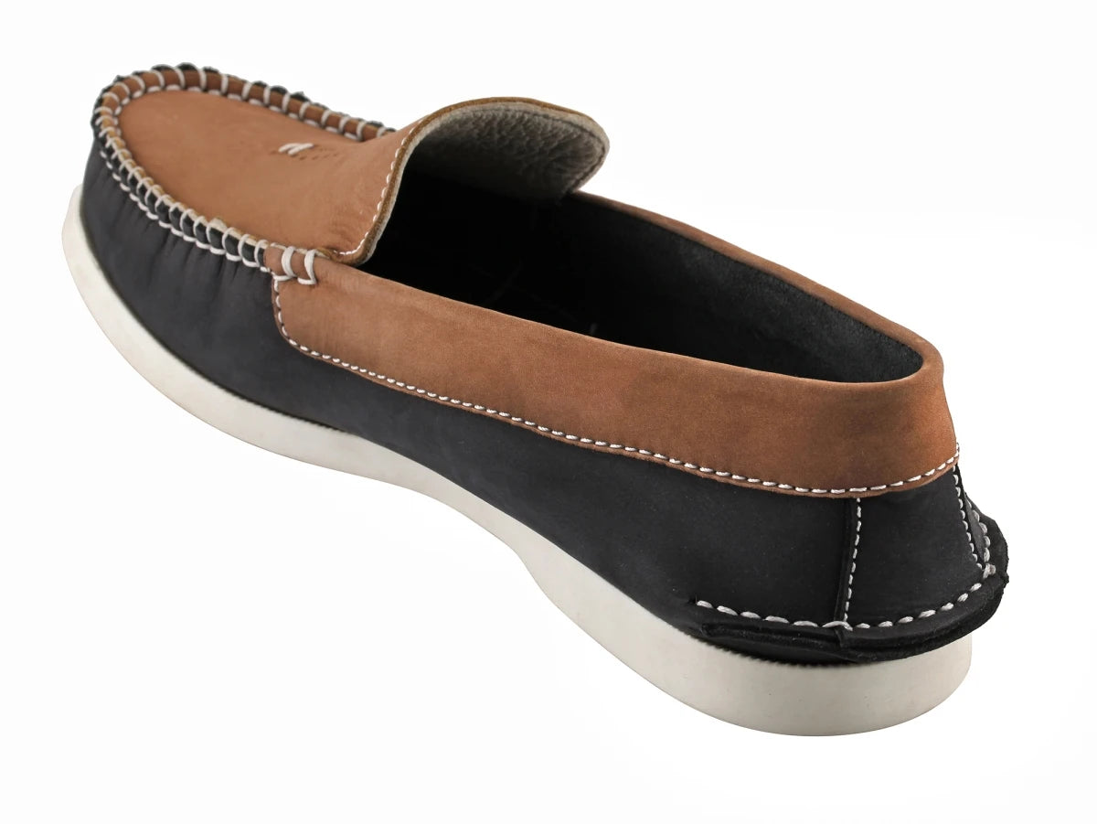 Pure Leather Navy Blue & Tan Boat Shoes - AKAGI, BOAT108BLTAN