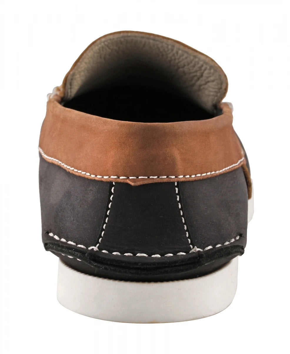 Pure Leather Navy Blue & Tan Boat Shoes - AKAGI, BOAT108BLTAN
