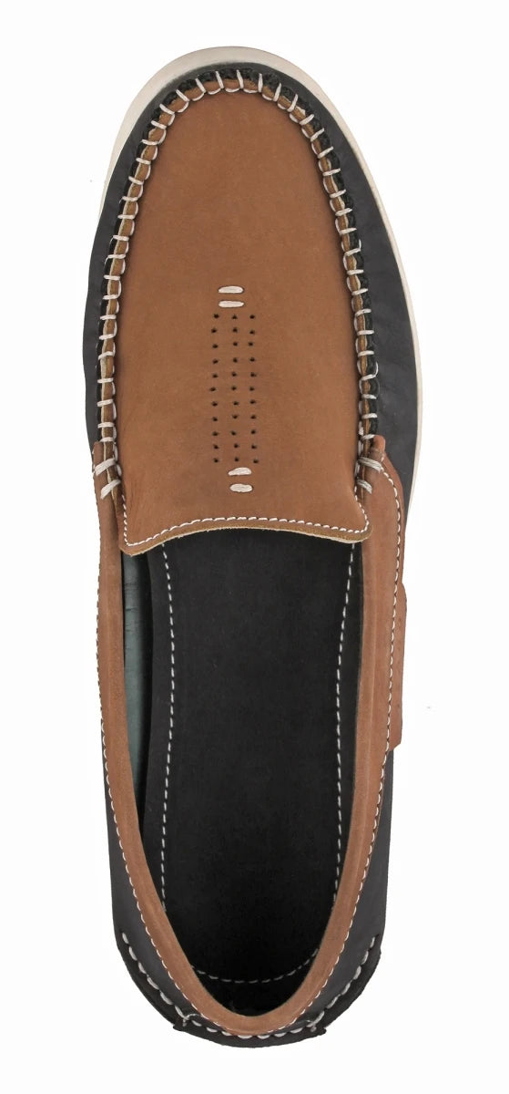 Pure Leather Navy Blue & Tan Boat Shoes - AKAGI, BOAT108BLTAN