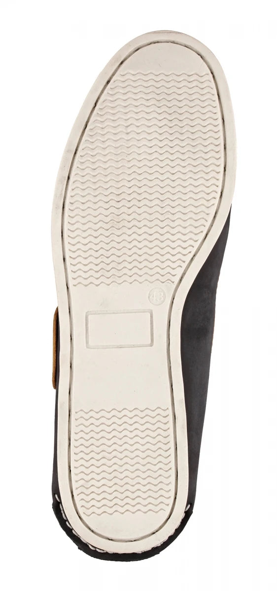Pure Leather Navy Blue & Tan Boat Shoes - AKAGI, BOAT108BLTAN