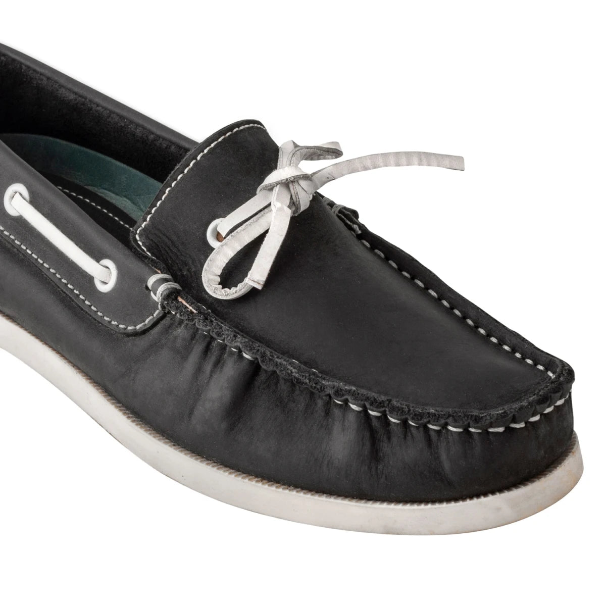 Pure Leather Black Boat Shoes - INS VIRAT, BOAT116NUBLK