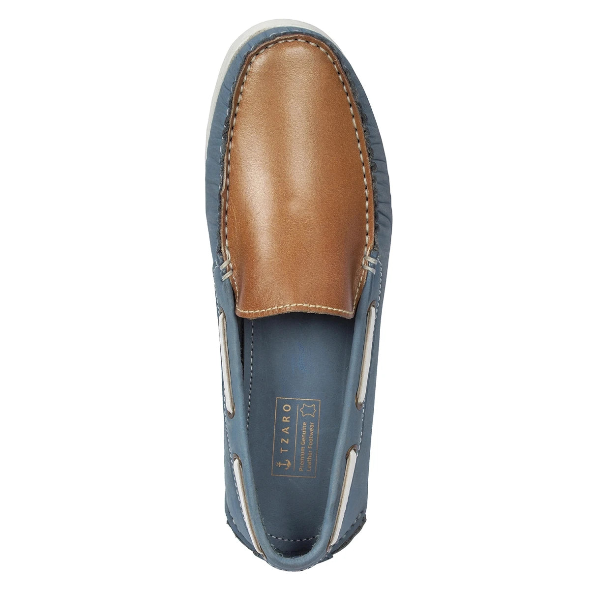 TZARO Genuine Leather Boat Shoe - Blue Akagi, BOAT182NBTan