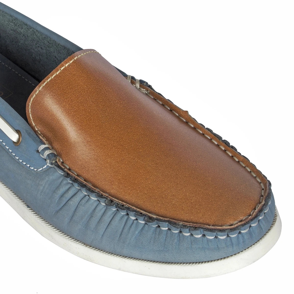 TZARO Genuine Leather Boat Shoe - Blue Akagi, BOAT182NBTan