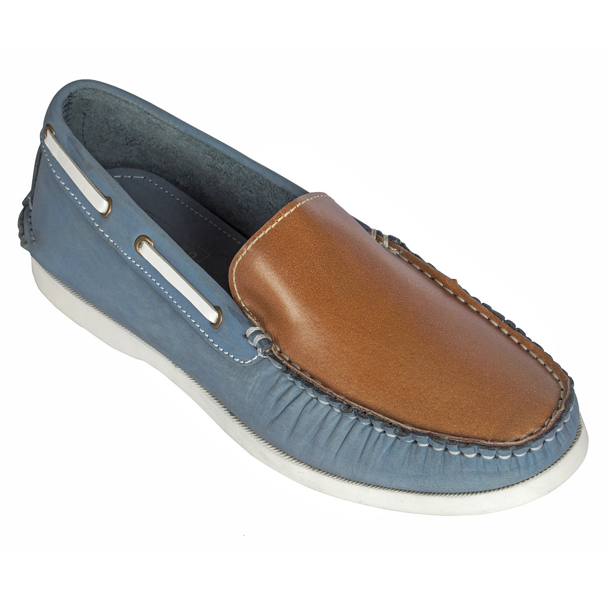TZARO Genuine Leather Boat Shoe - Blue Akagi, BOAT182NBTan