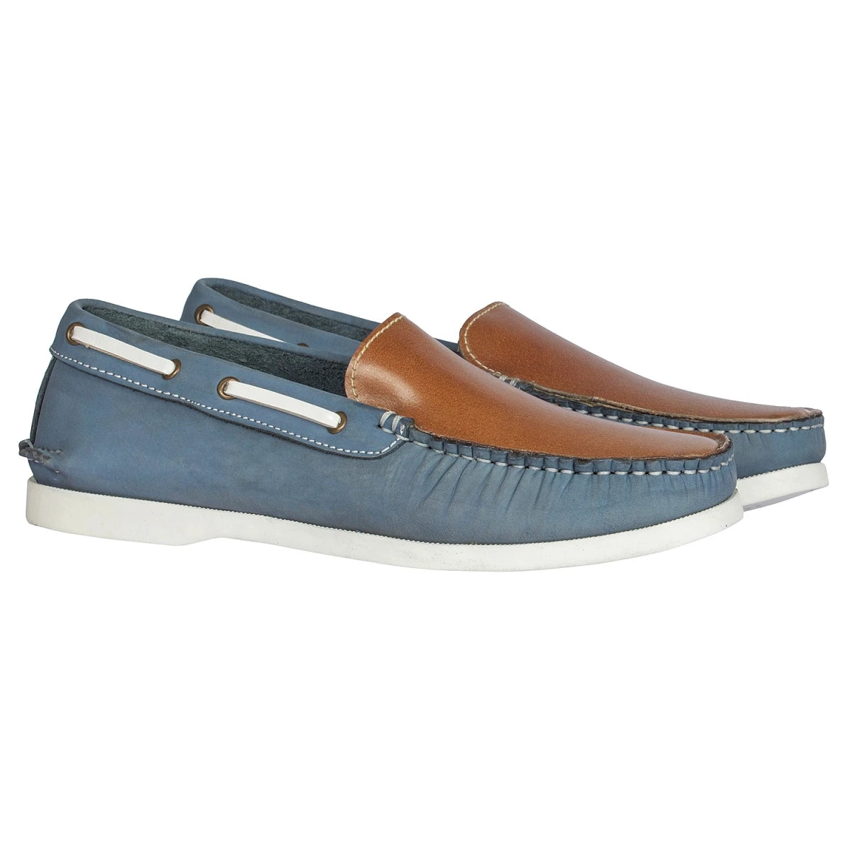 TZARO Genuine Leather Boat Shoe - Blue Akagi, BOAT182NBTan