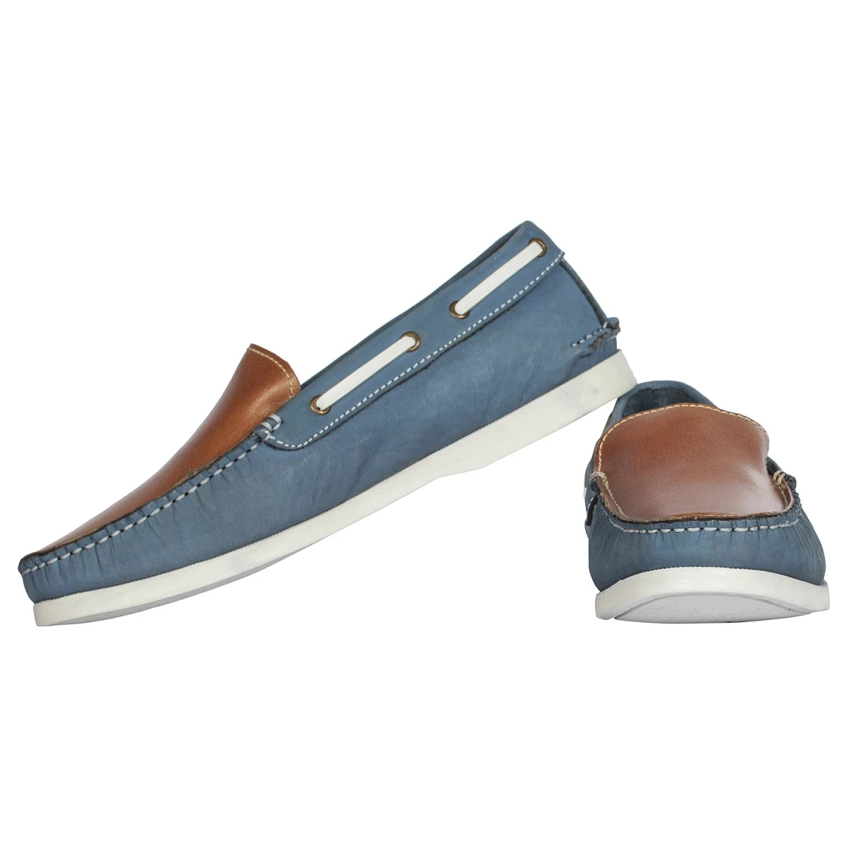 TZARO Genuine Leather Boat Shoe - Blue Akagi, BOAT182NBTan
