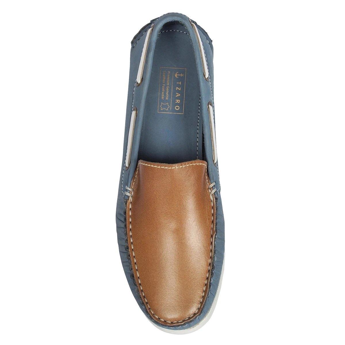TZARO Genuine Leather Boat Shoe - Blue Akagi, BOAT182NBTan
