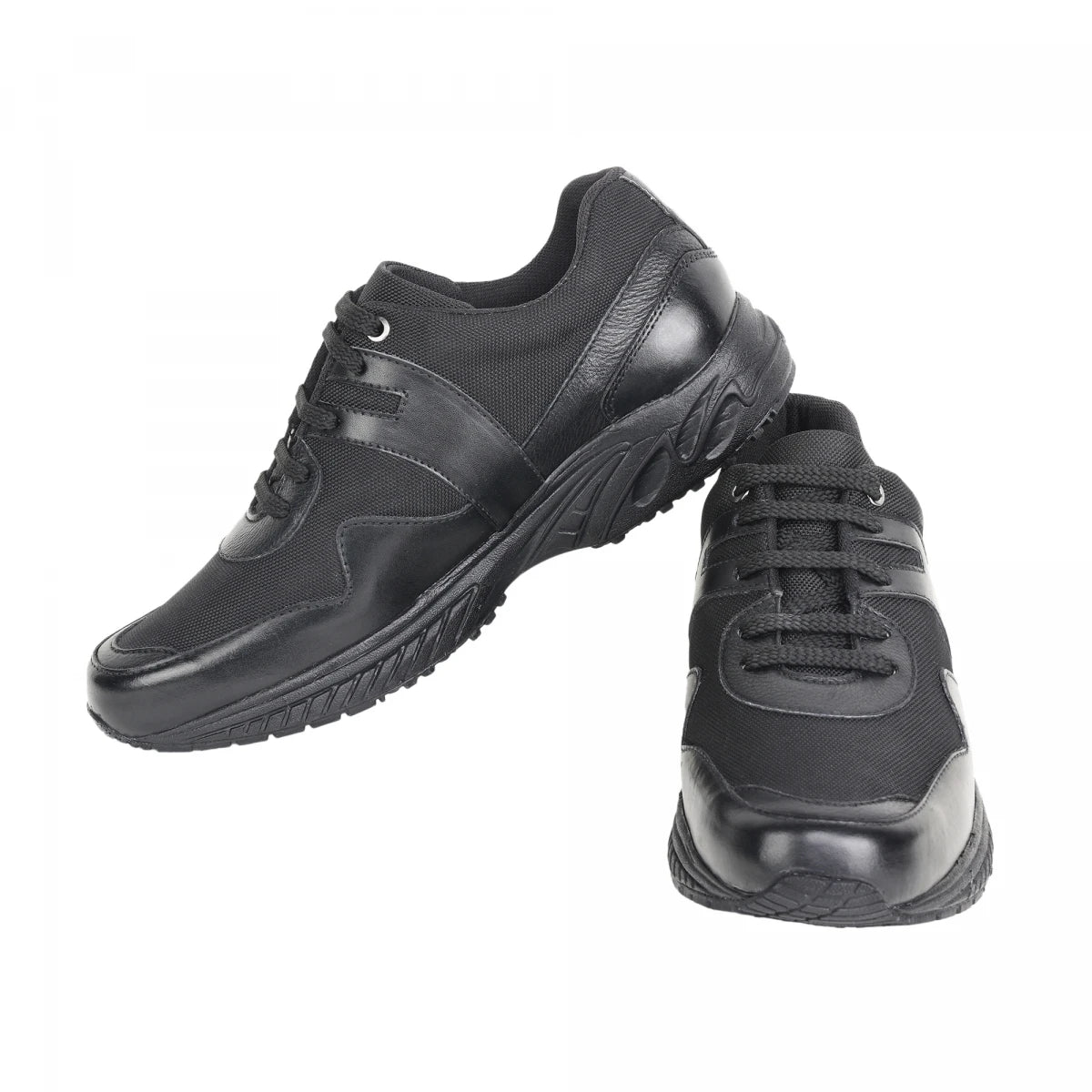Pure Leather Black Sports Shoes with Rubber Outsole - BOLTPAN