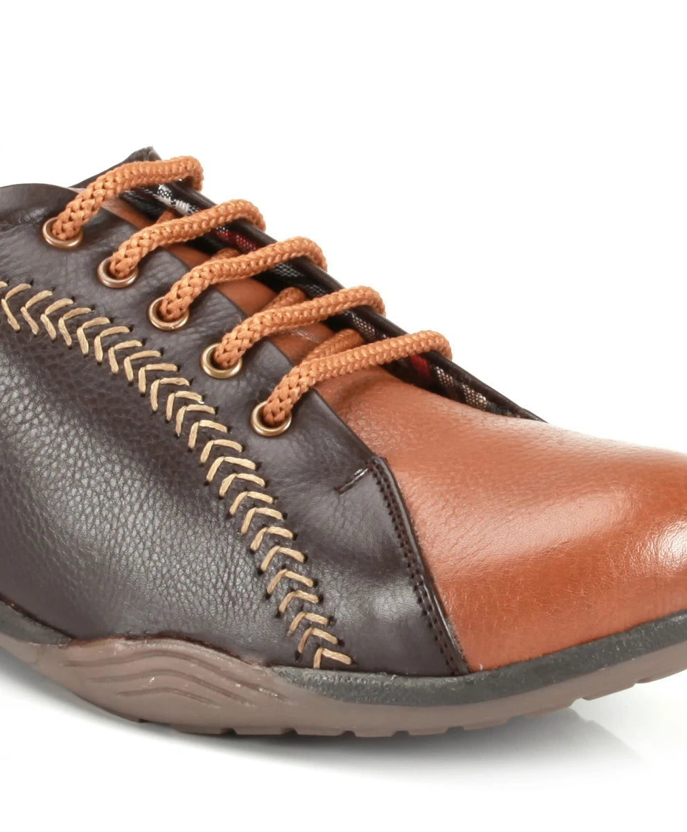 Pure Leather Brown & Tan Sneakers - Chicago, BON1402CHCTAN