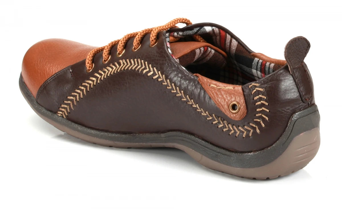 Pure Leather Brown & Tan Sneakers - Chicago, BON1402CHCTAN