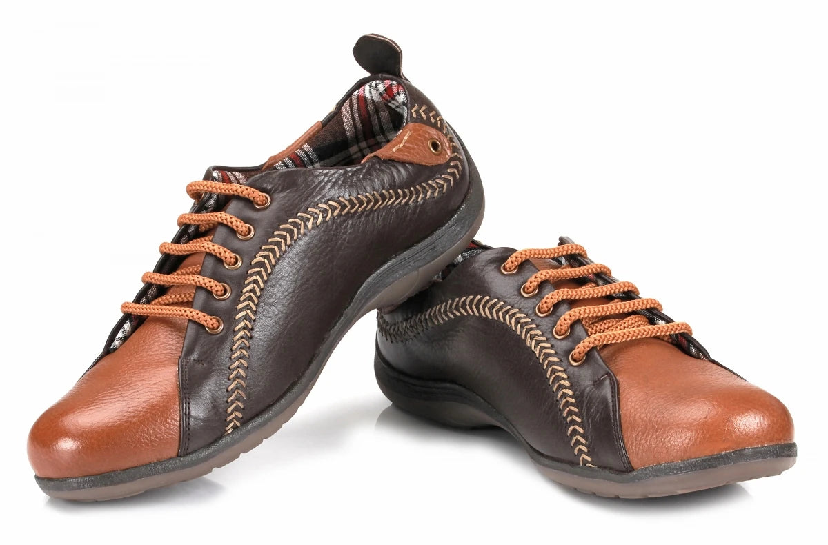 Pure Leather Brown & Tan Sneakers - Chicago, BON1402CHCTAN