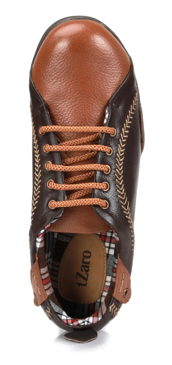 Pure Leather Brown & Tan Sneakers - Chicago, BON1402CHCTAN