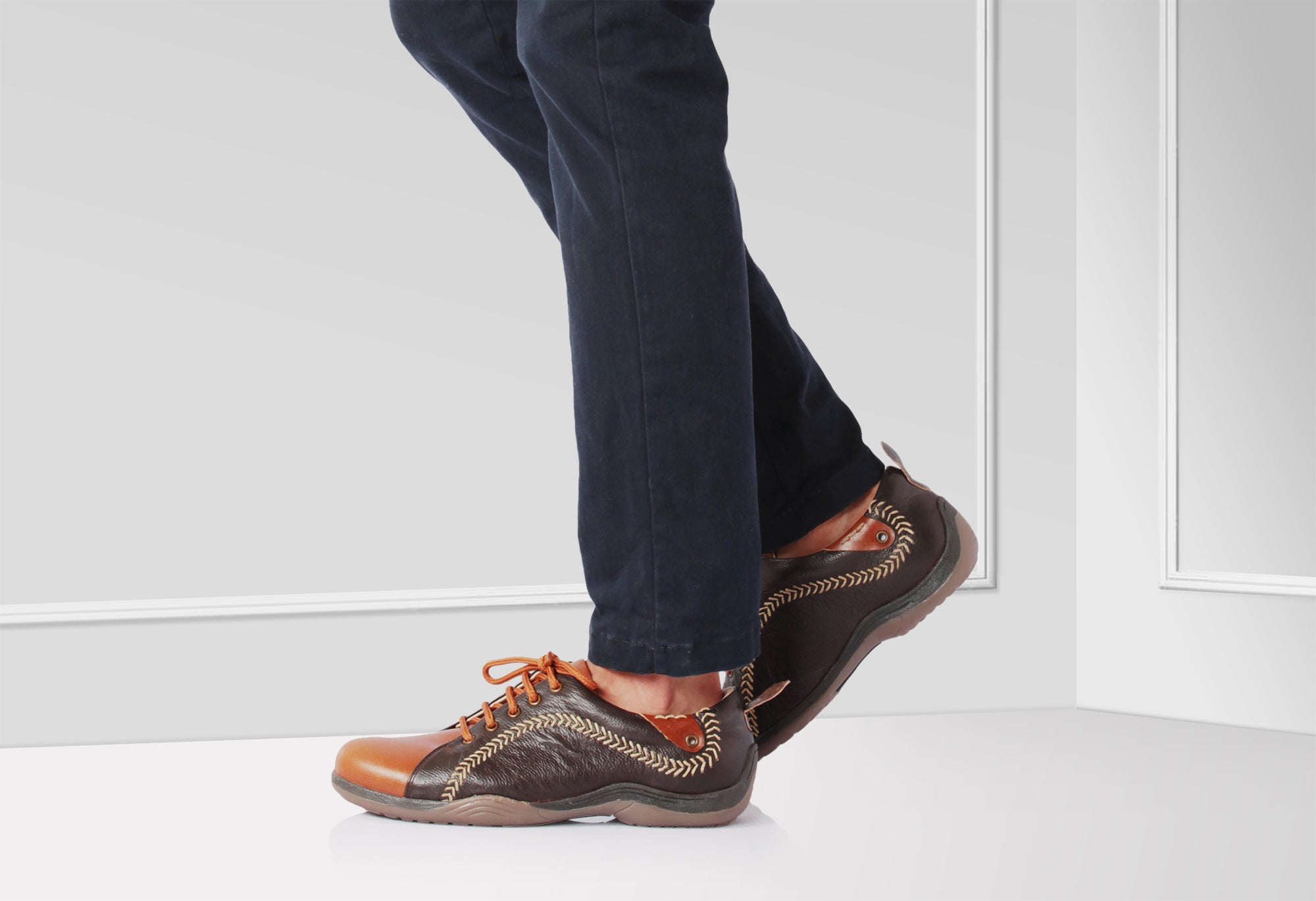 Pure Leather Brown & Tan Sneakers - Chicago, BON1402CHCTAN - Showcase Image 2